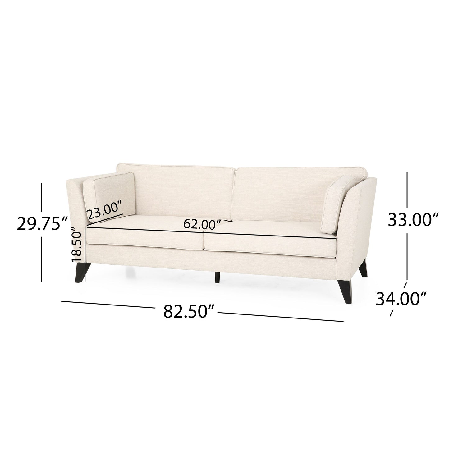 Divano beige a 3 posti con gambe in legno di betulla e cuscini laterali