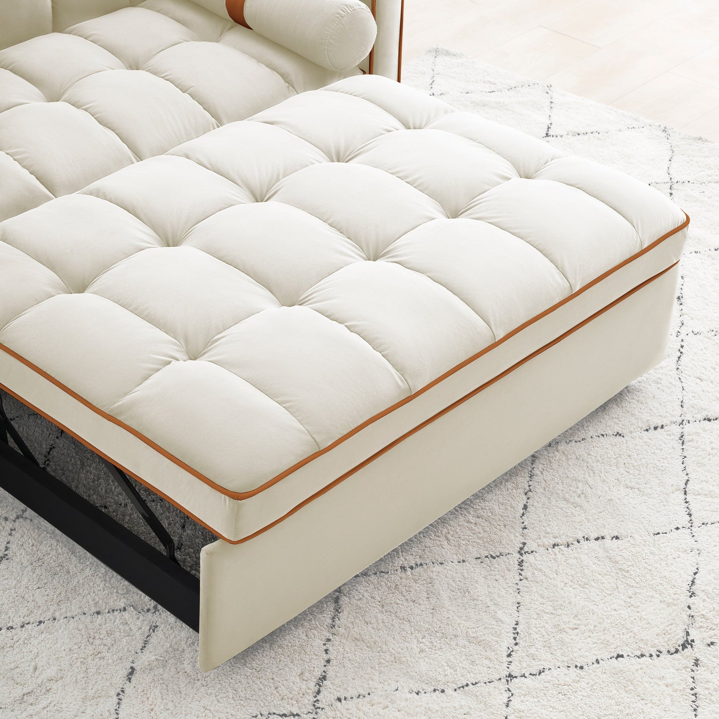 Divano letto convertibile in velluto beige da 55'' a 2 posti con reclinazione regolabile, letto estraibile, tasche laterali e porta telefono