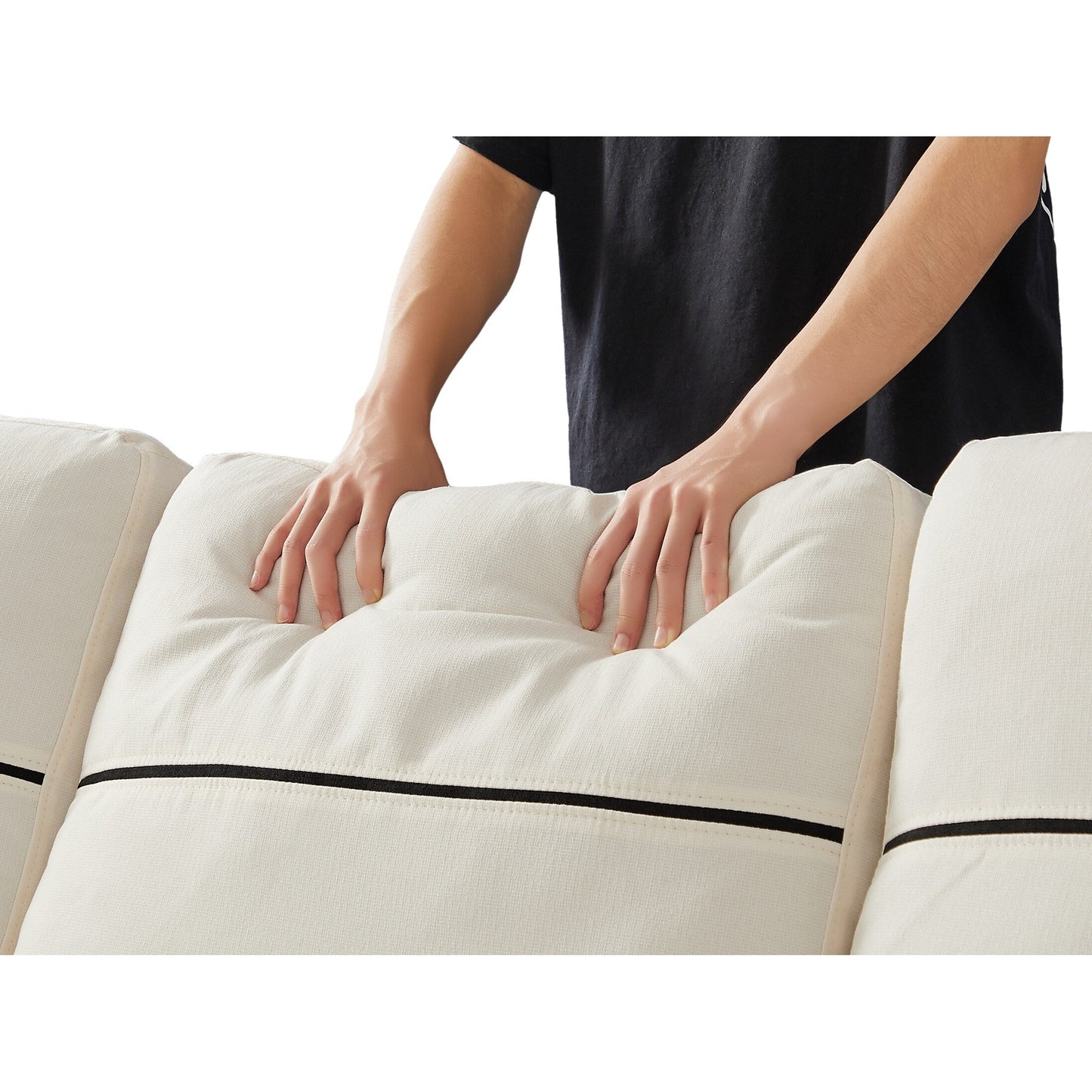 Divano beige da 81,9'' a 3 posti con chaise longue, contenitore e design facile da spostare con piedini in plastica e ruote in gomma