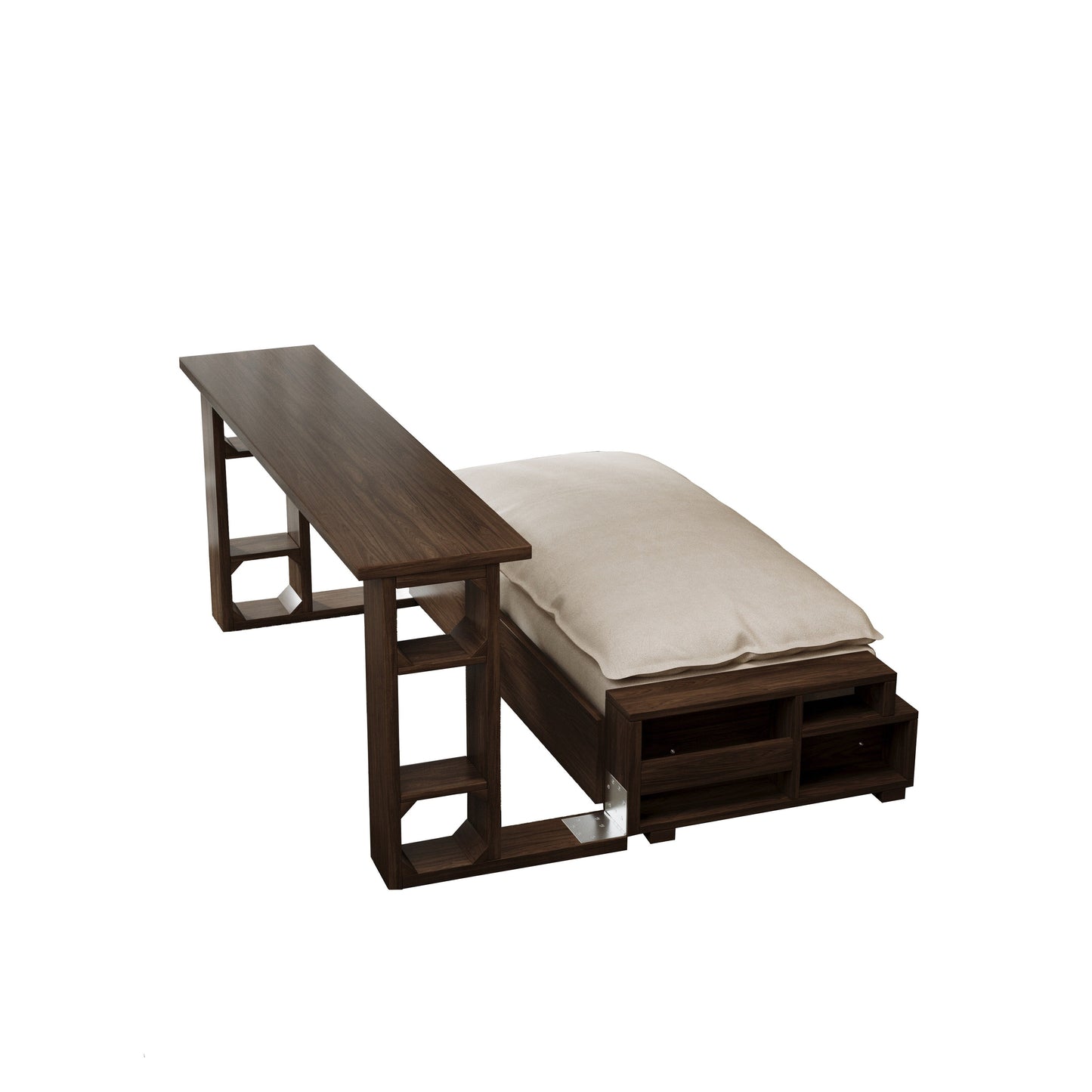 Divano letto trasformabile beige con contenitore