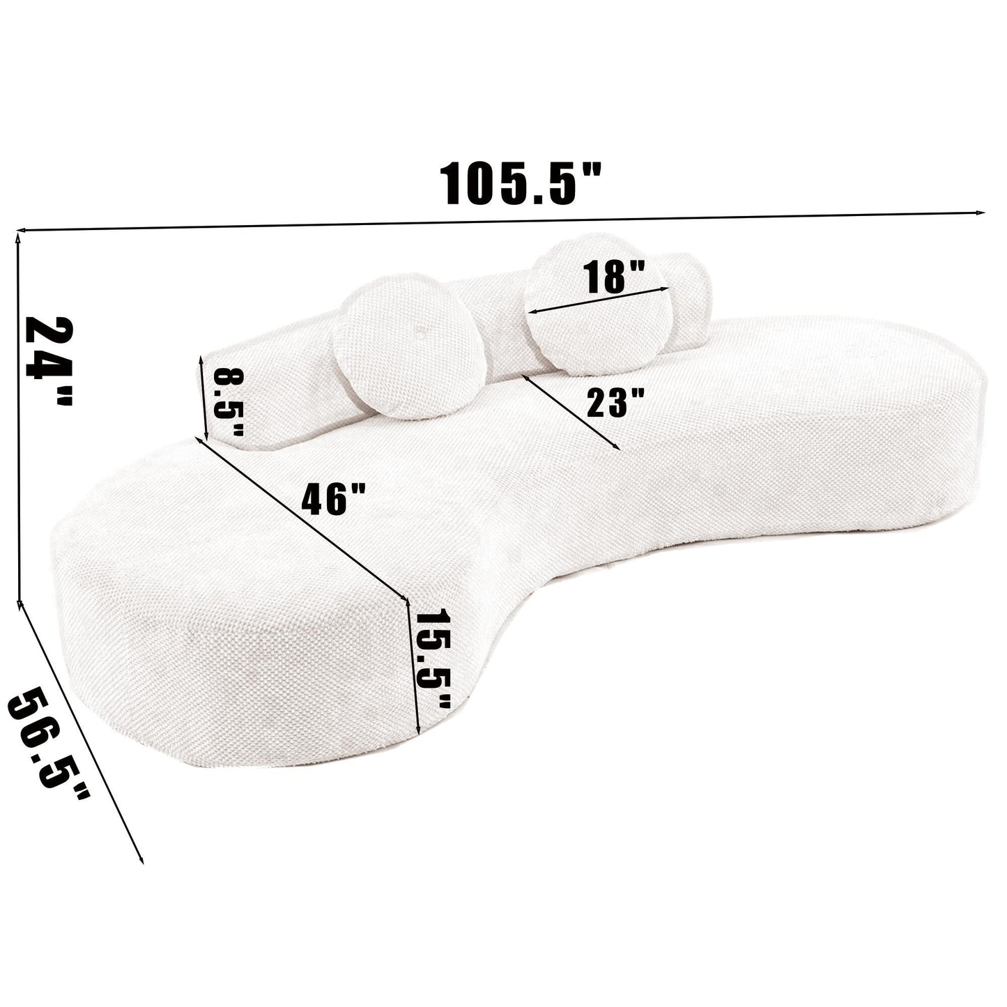 Divano moderno minimalista beige 105,5 in velluto a coste curvo con 2 cuscini, non richiede montaggio