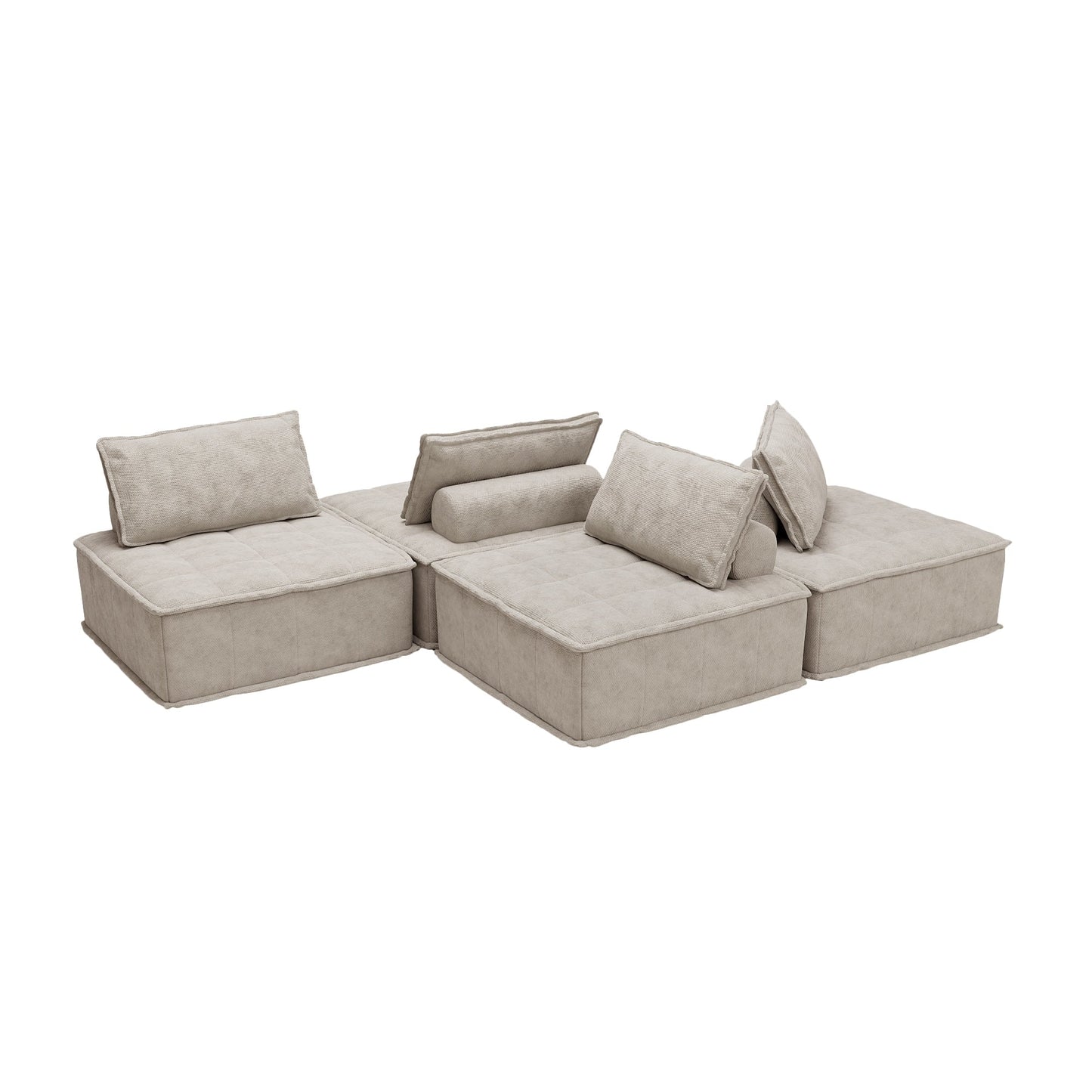Set di divani modulari quadrati in ciniglia beige oversize da 4 pezzi con cuscini in schiuma ad alta densità, combinazione libera