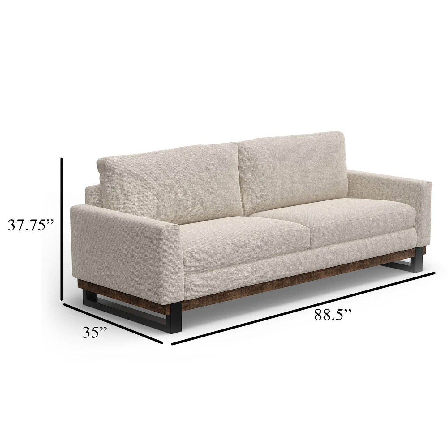 Divano Bery, base moderna in legno massello di pino, poliestere beige chiaro