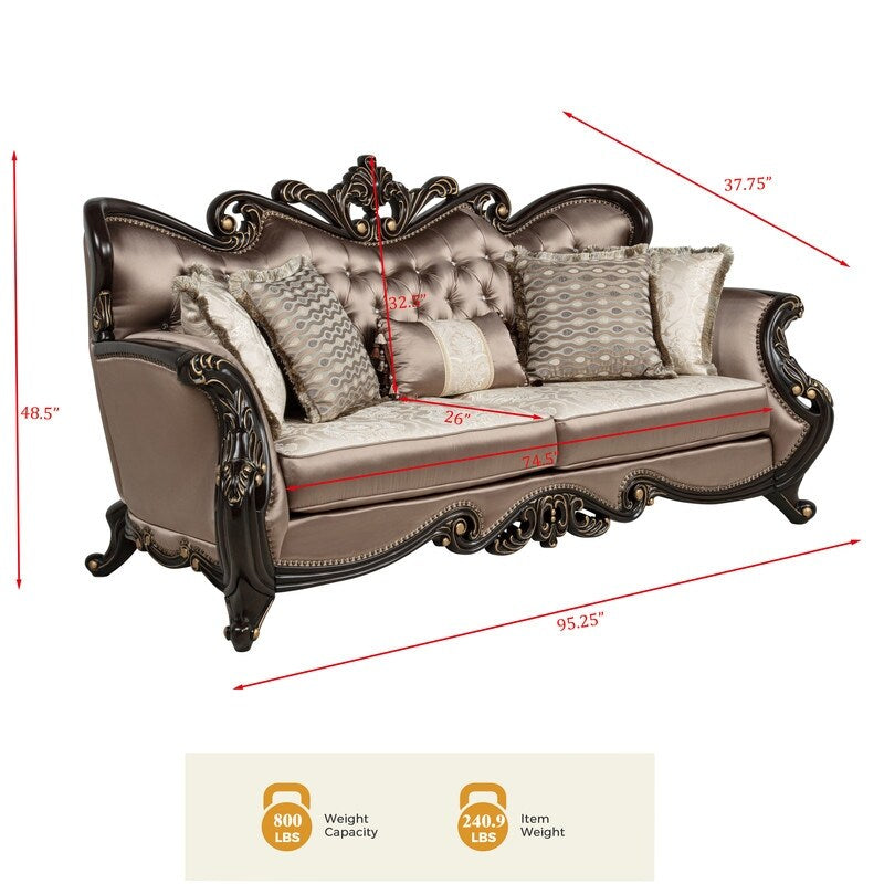 Divano tradizionale Truvare Sandy Desert Espresso di Best Master Furniture con dettagli dorati
