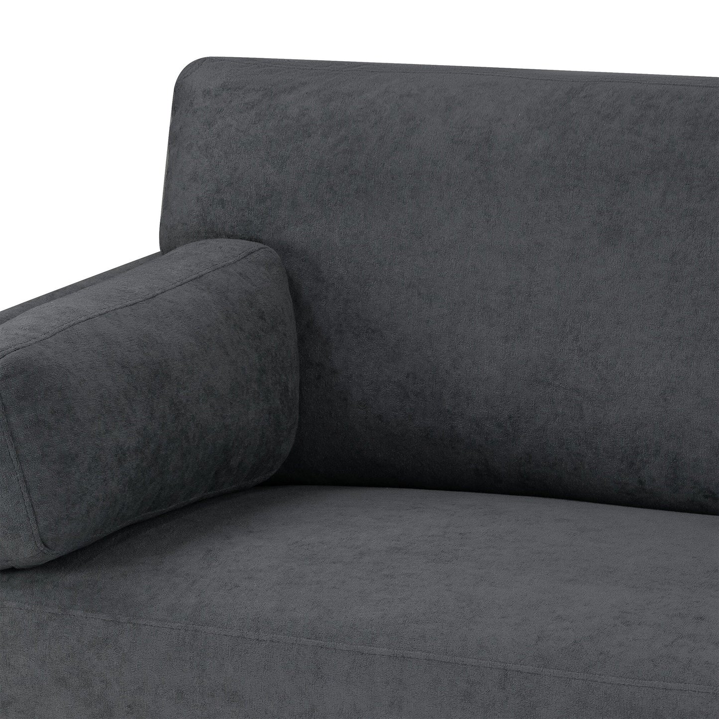 Divano Birre in tessuto micro bouclé grigio scuro con gambe in legno di noce