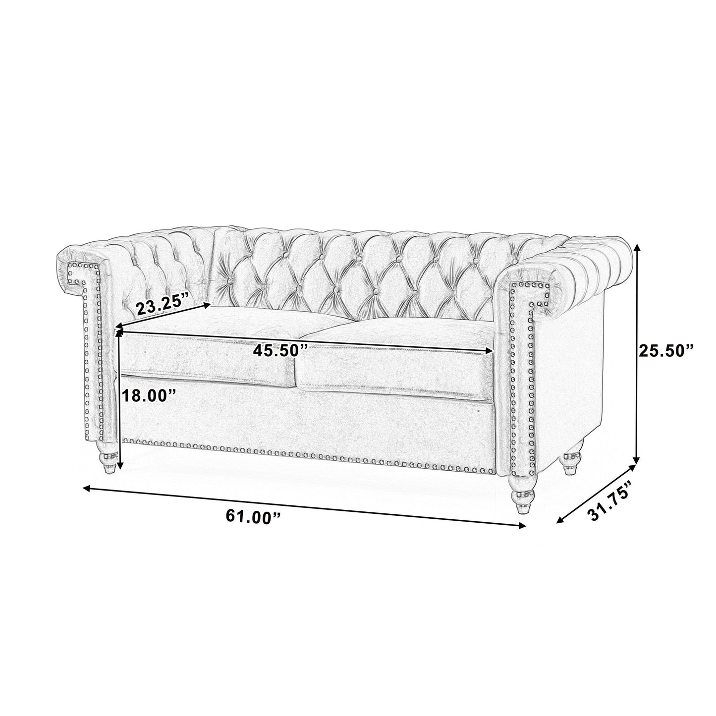 Divano a due posti Chesterfield nero con bottoni e borchie