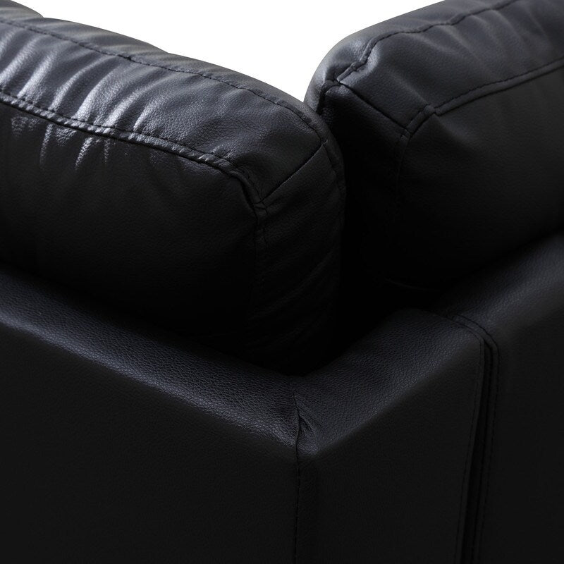 Set di divani in similpelle nera, 3 pezzi