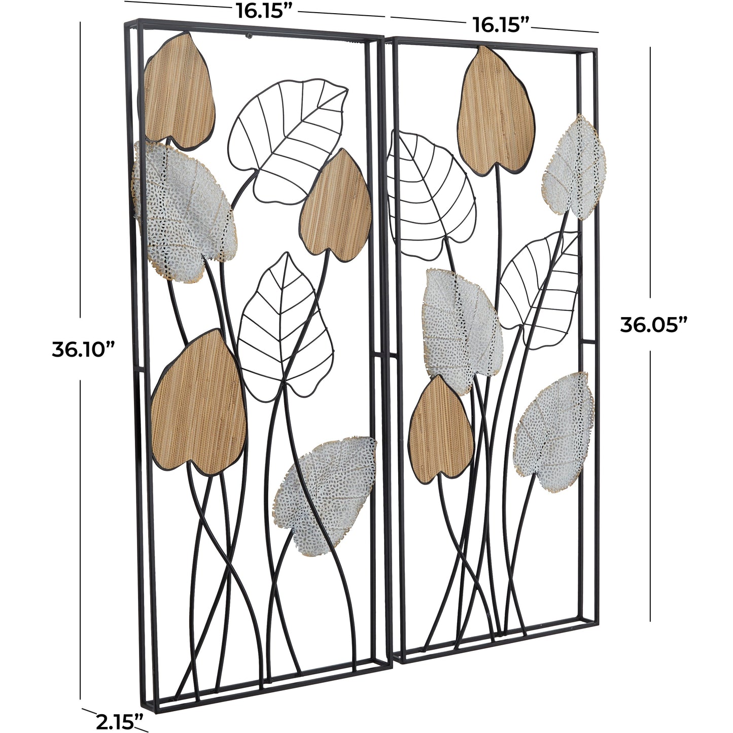 Decorazione da parete in foglia di metallo nero con cornice nera (set da 2)