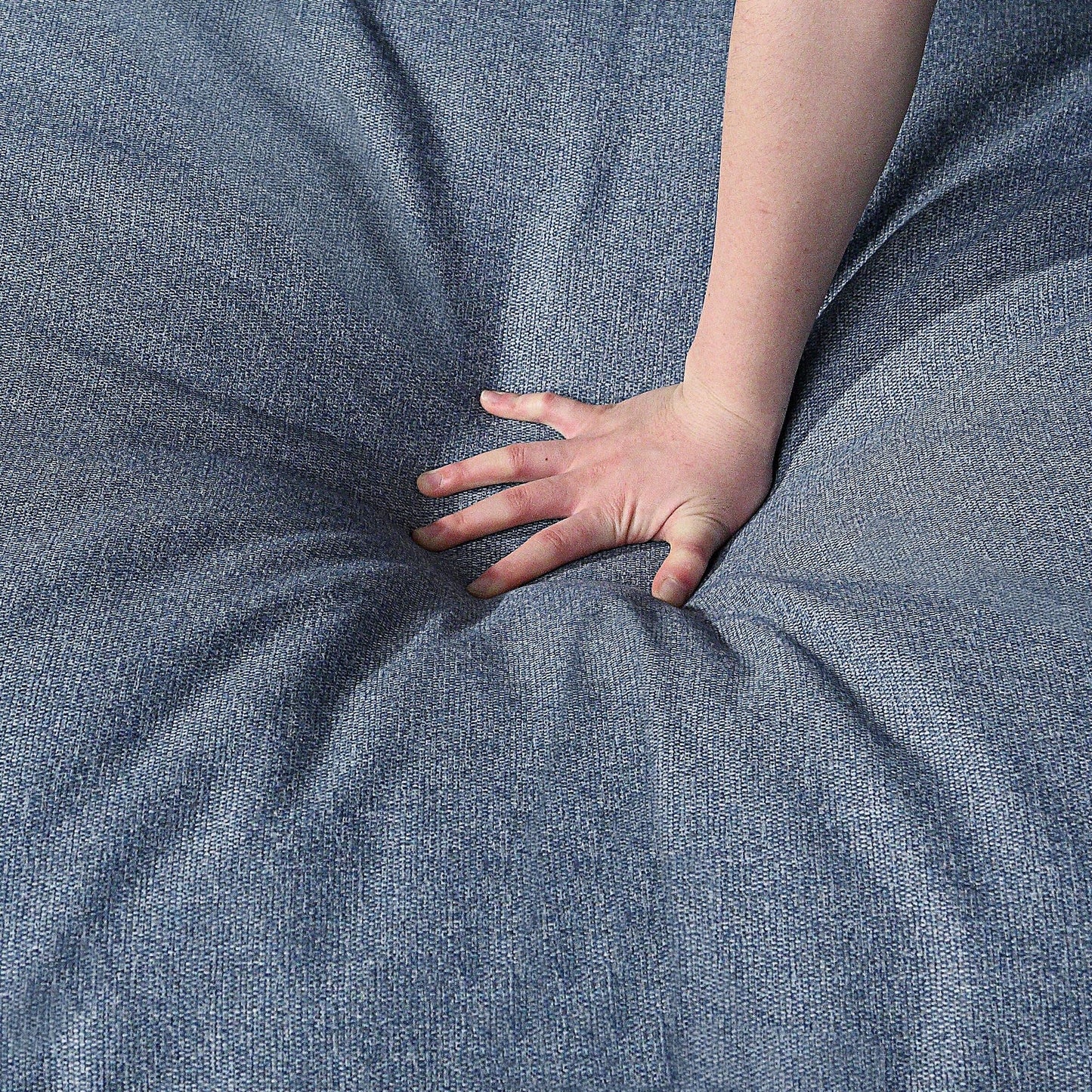 Divano componibile modulare a 4 posti in lino blu con cuscini