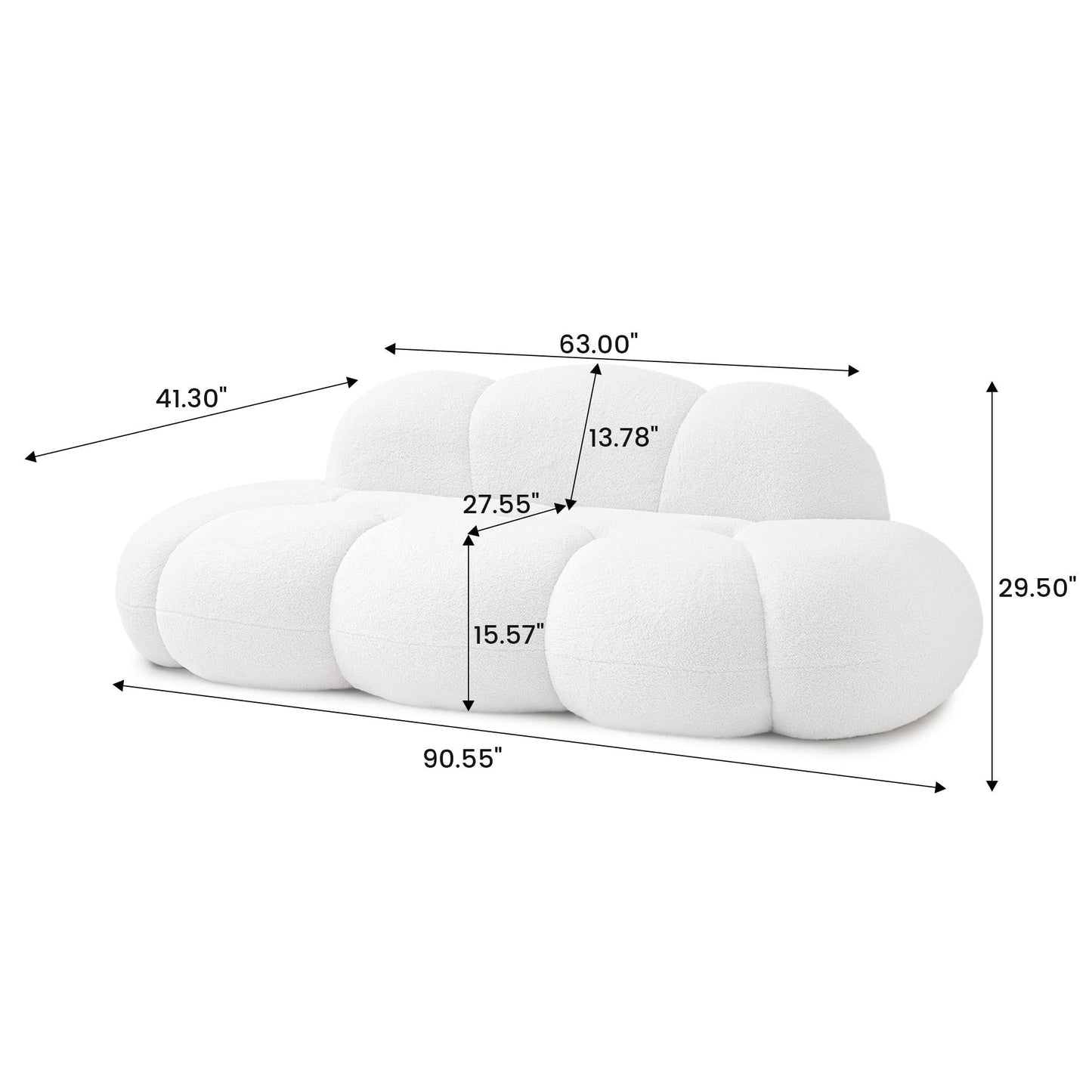 Divano moderno senza cornice con rivestimento in boucle