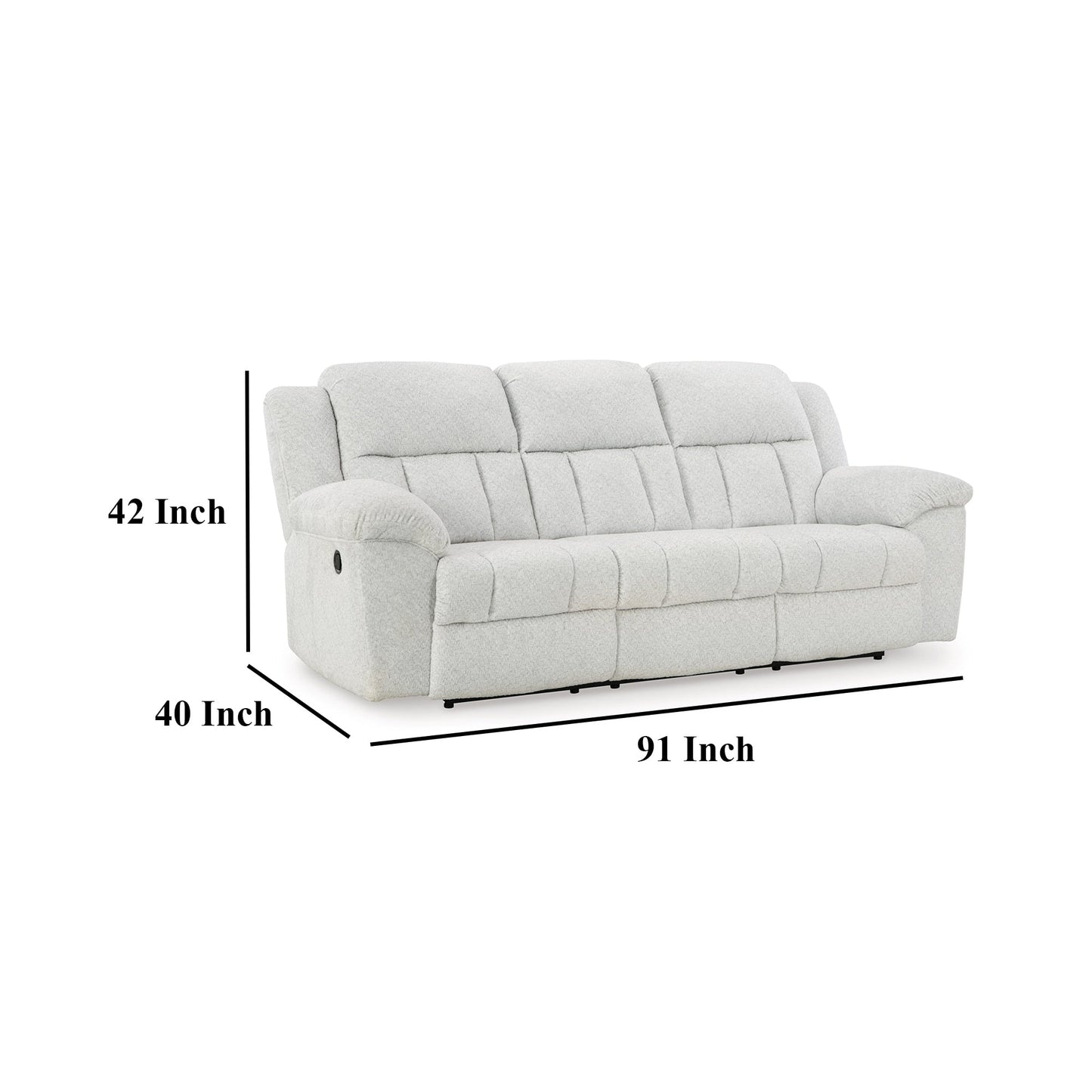 Divano reclinabile manuale Briar in poliestere bianco, braccioli con cuscino superiore, 91 pollici
