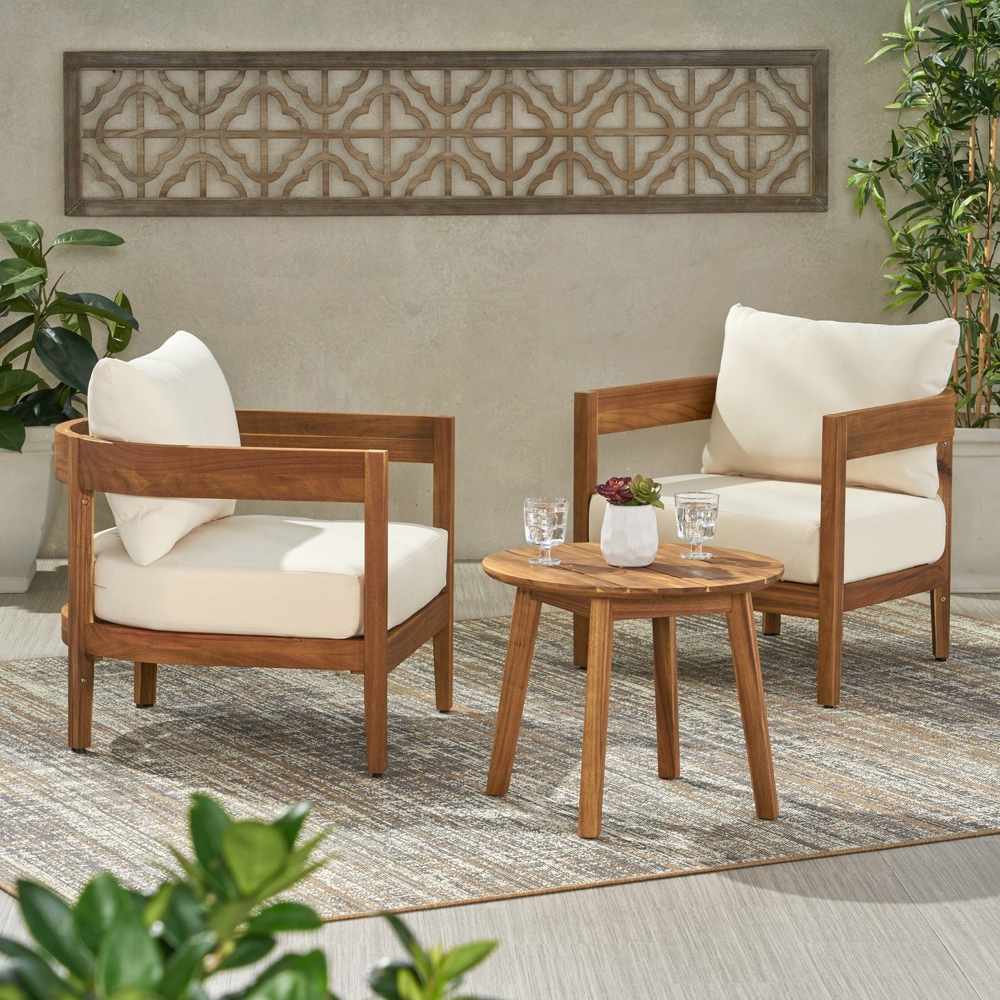 Set da salotto da esterno Brooklyn in legno di acacia a 2 posti con cuscini di Christopher Knight Home