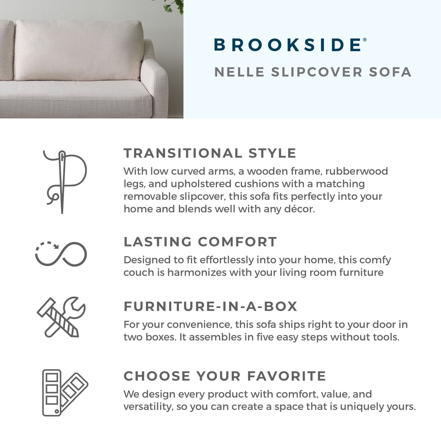 Divano imbottito Brookside Nelle a 3 posti