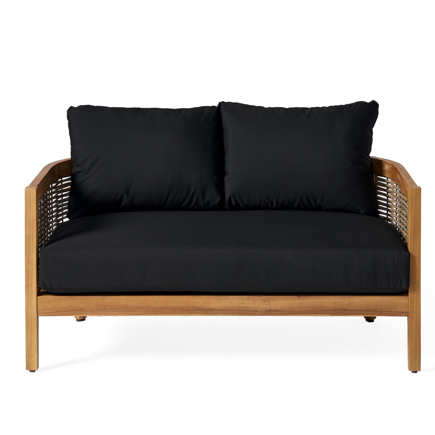 Set da esterno Burchett da 4 posti in legno di acacia e vimini con cuscini Sunbrella opzionali di Christopher Knight Home