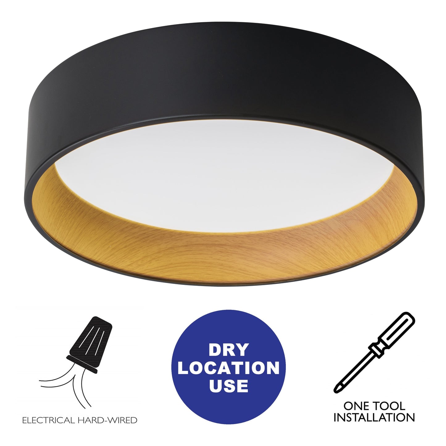 Lampada da soffitto a filo LED integrata Cattleya nera e effetto legno 3CCT