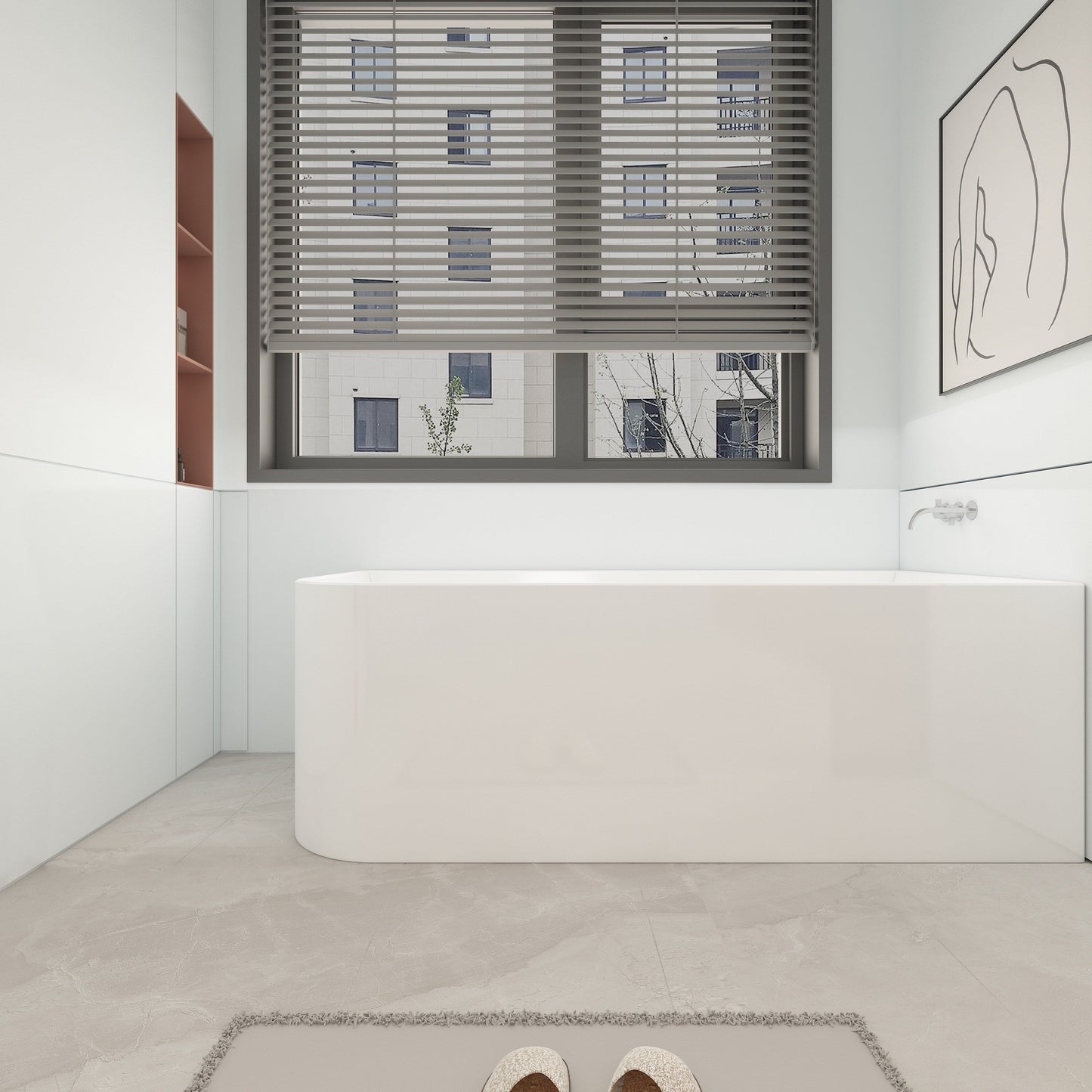 Vasche da bagno autoportanti in acrilico CB HOME da 59''/67'', vasche da bagno con un solo lato contro la parete, troppo pieno a sinistra/destra