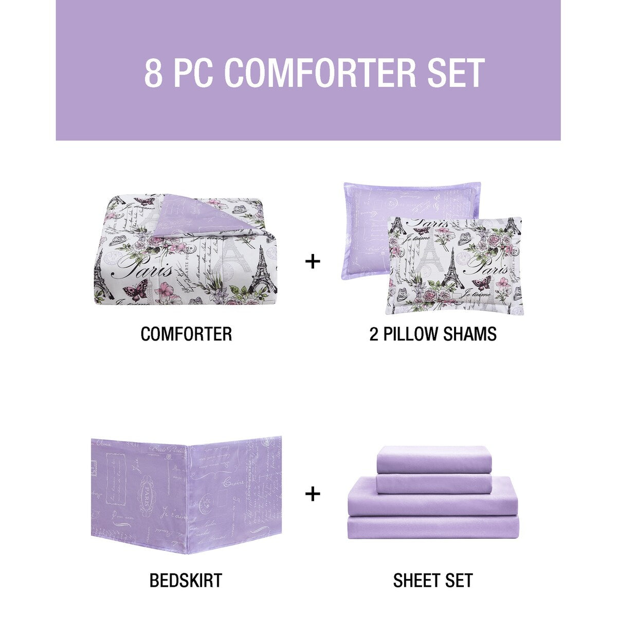Set copripiumino reversibile in morbida microfibra CEDAR COURT Paris Floral Lilac