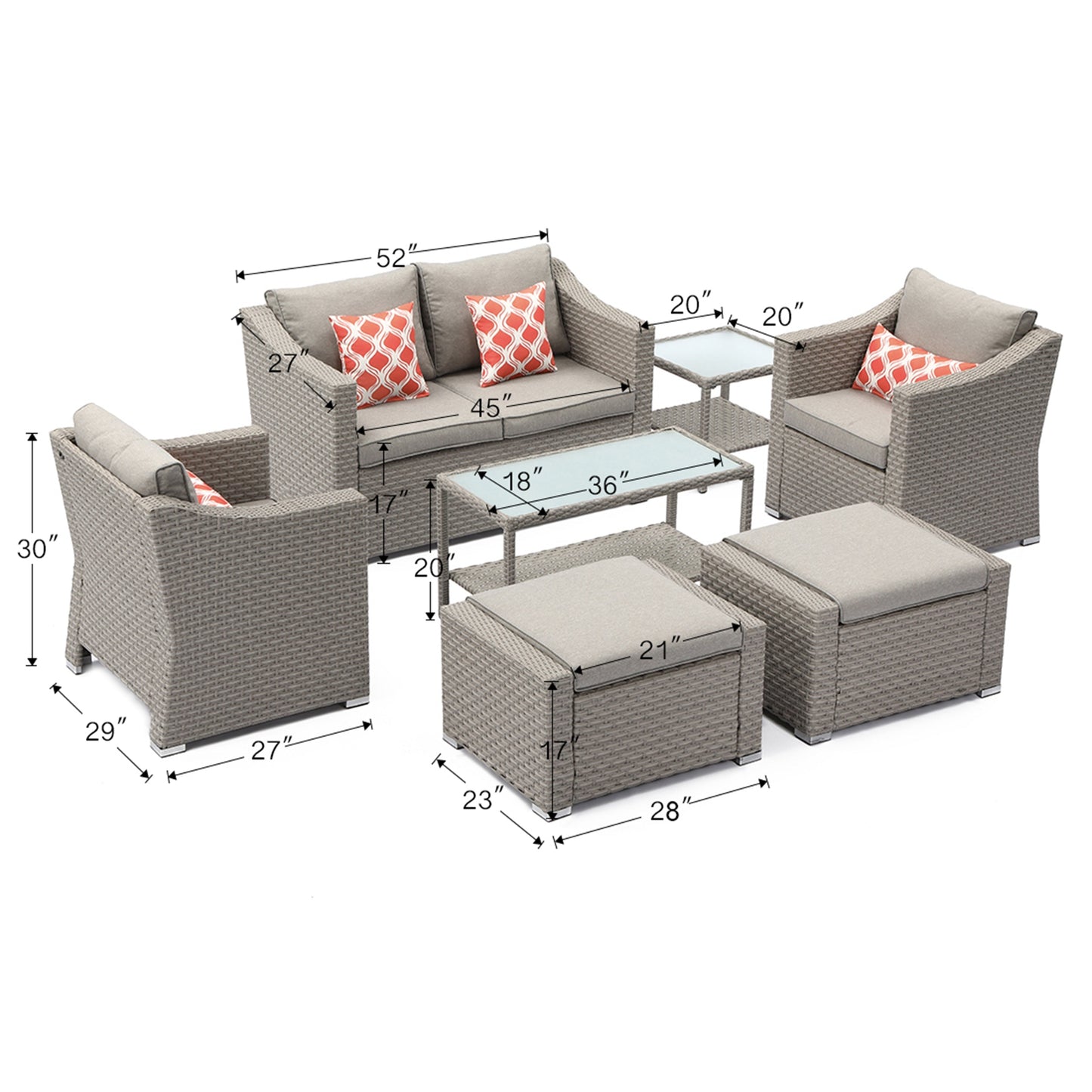 COSIEST Set da conversazione da 7 pezzi con cuscini per mobili da esterno