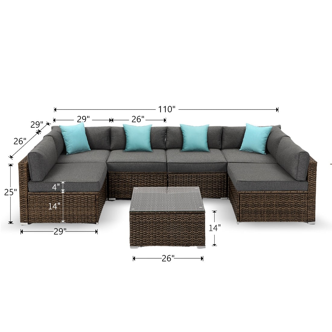 COSIEST - Set di divani componibili in vimini per esterni da 7 pezzi