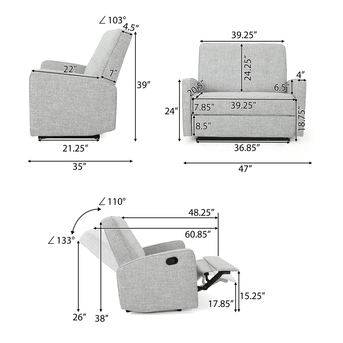 Poltrona reclinabile oversize Calliope Tufted di Christopher Knight Home