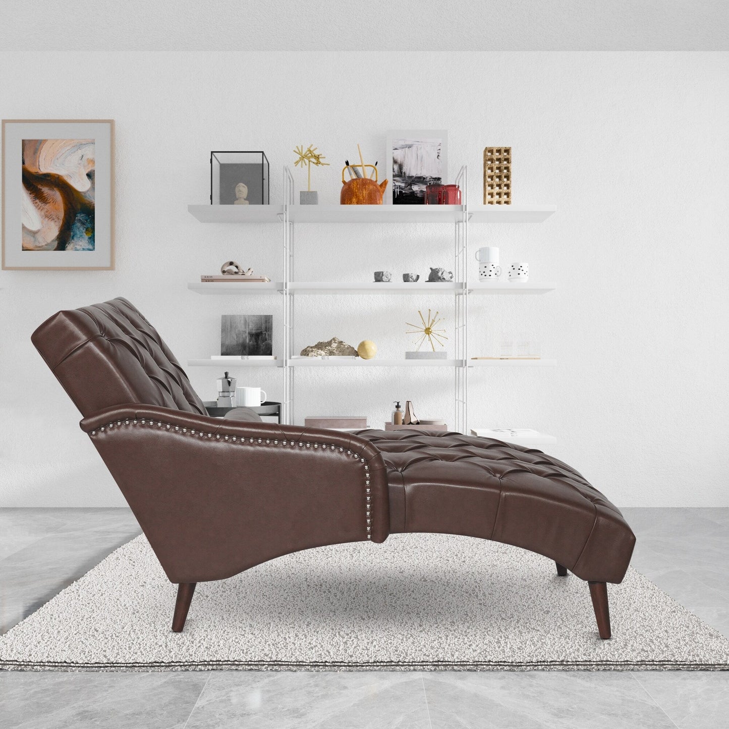 Poltrona chaise longue imbottita per interni, per il tempo libero, con cuscino e gambe in legno massello