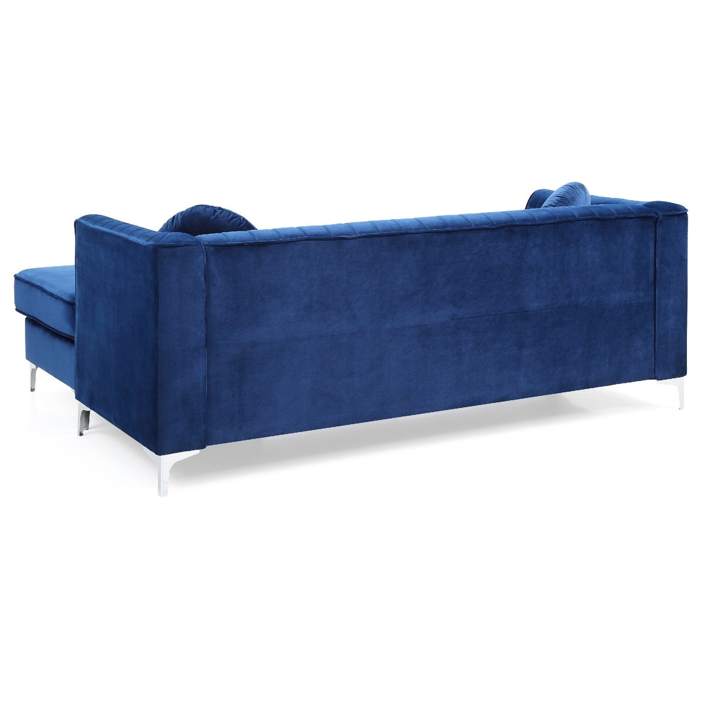 Divano componibile a L in velluto trapuntato con cuscini decorativi - 87 - Blu