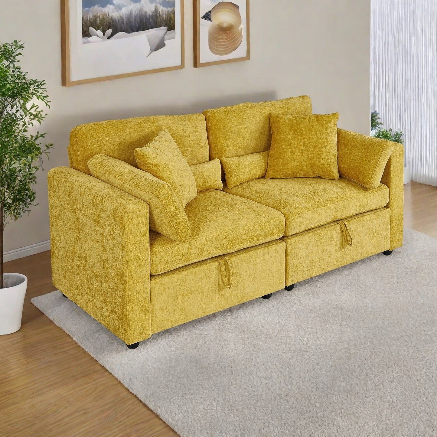 Divano a 2 posti in ciniglia con supporto per piedi in legno massello e piedini in ferramenta antiruggine