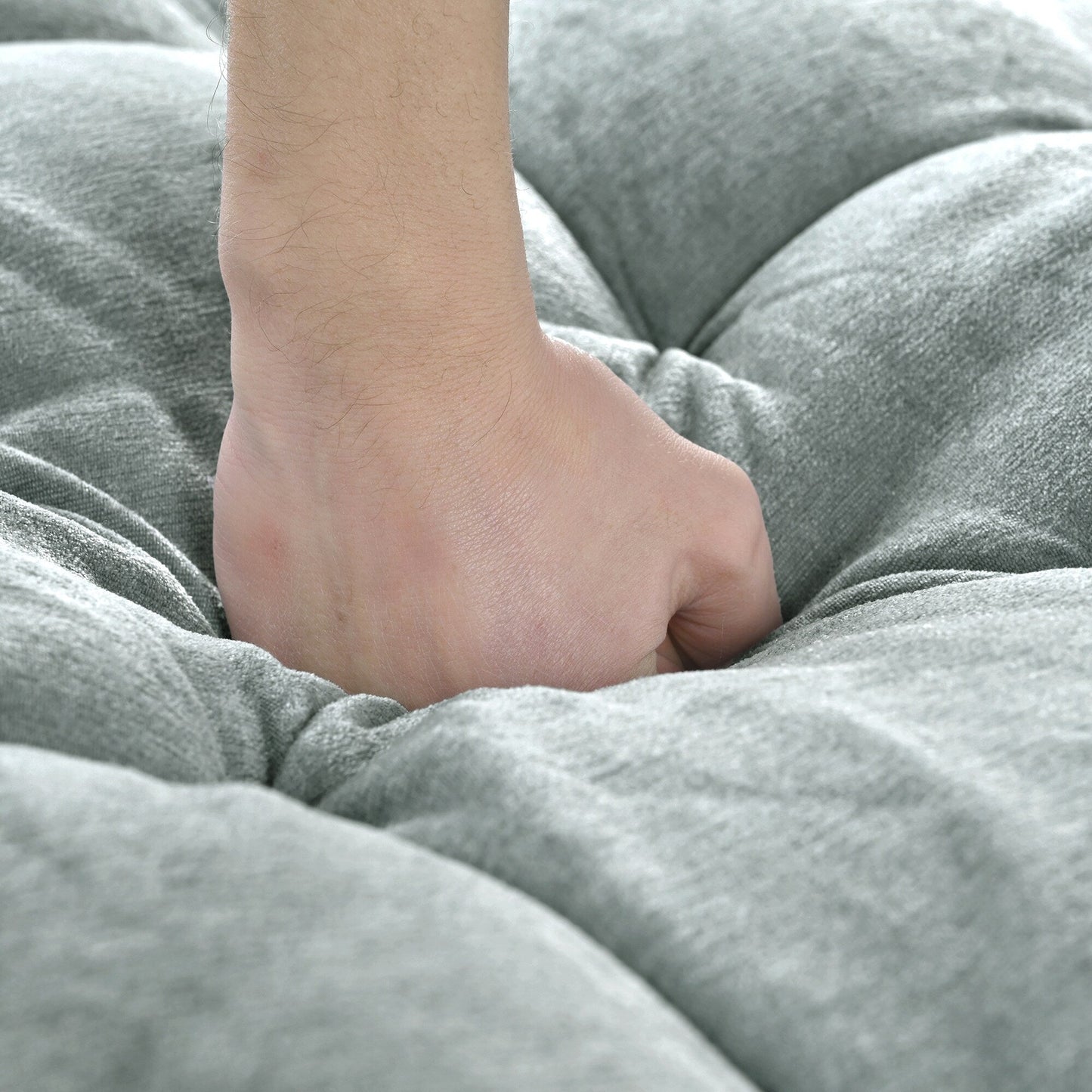 Divano letto con chaise longue in ciniglia, divano imbottito con schienale trapuntato e 2 cuscini staccabili per soggiorno