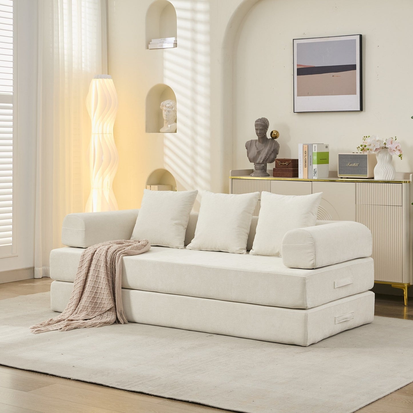 Divano letto Chenille Floor - Divano letto pieghevole con braccioli, poltrona trasformabile per soggiorno, camera da letto o studio