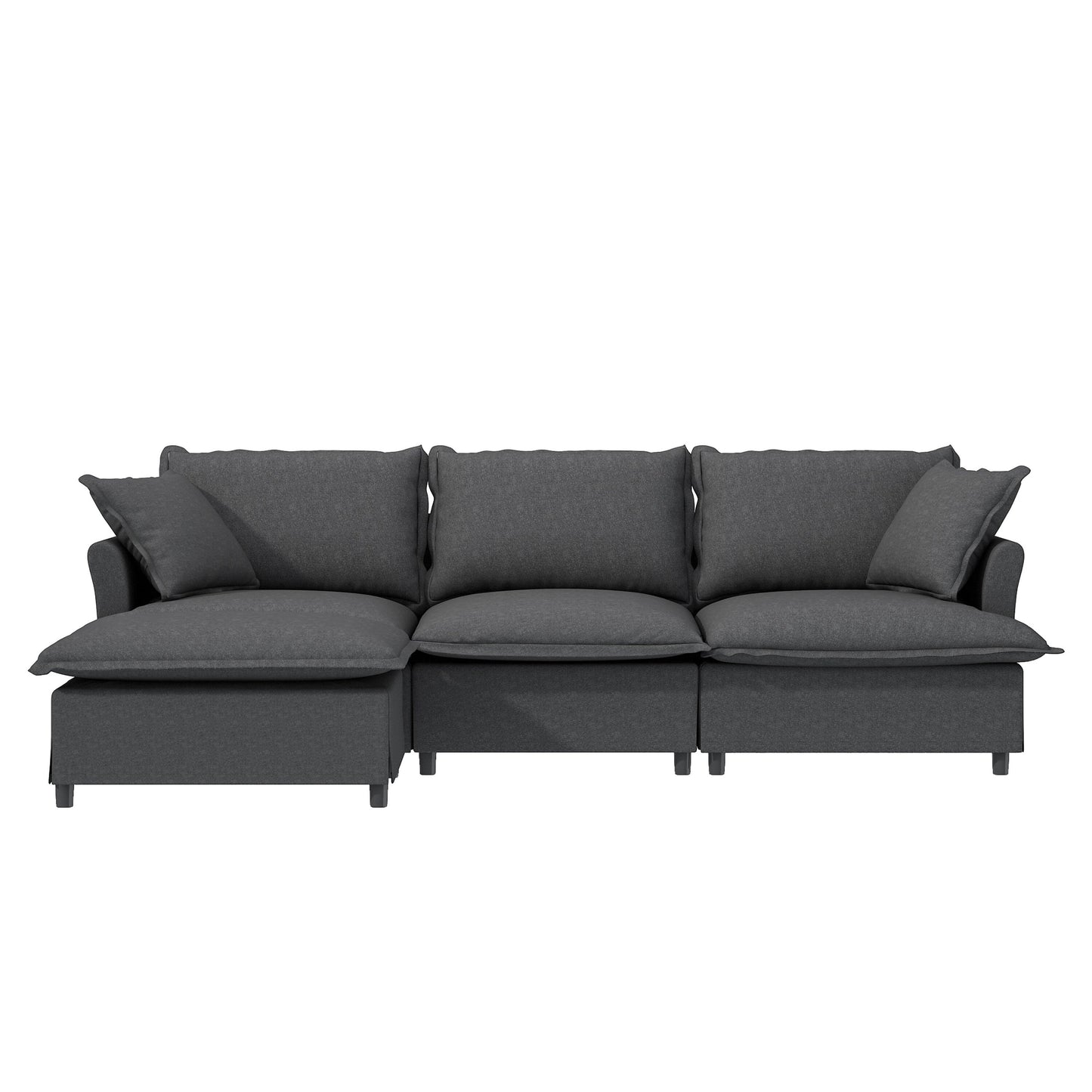 Divano componibile in ciniglia con pouf, set divano a forma di L con cuscini decorativi, combinazione libera, 4 posti modulari imbottiti