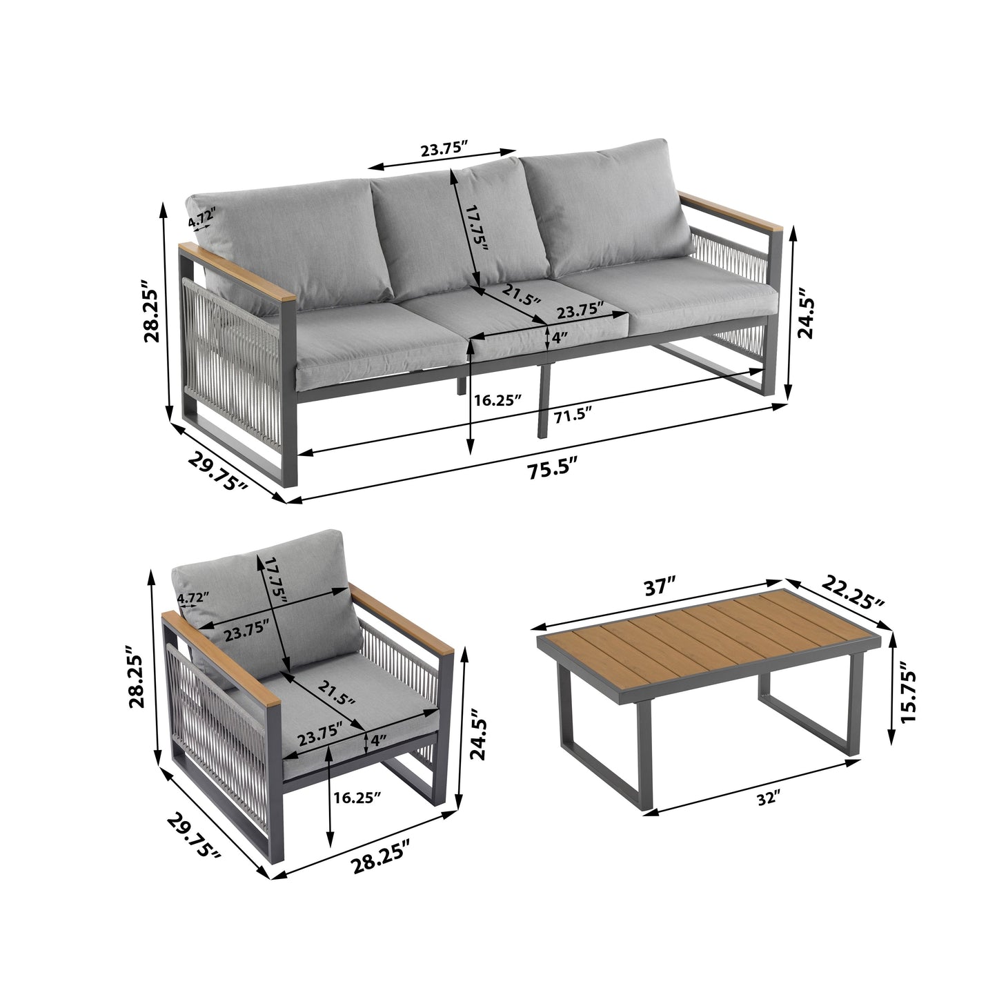 Christopher Knight Home - Set da esterno in metallo da 4 pezzi Lila