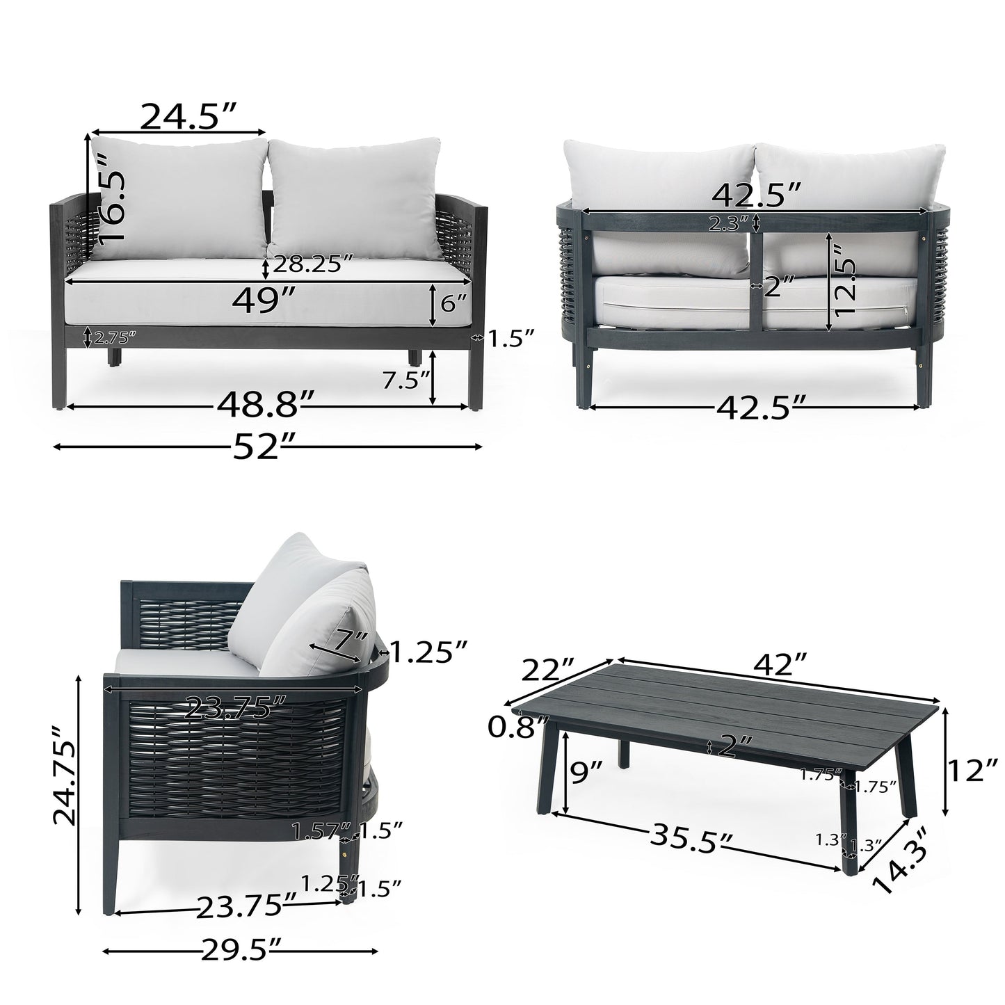Christopher Knight Home Burchett, set di divani e tavolini da esterno in legno di acacia con cuscini Sunbrella opzionali