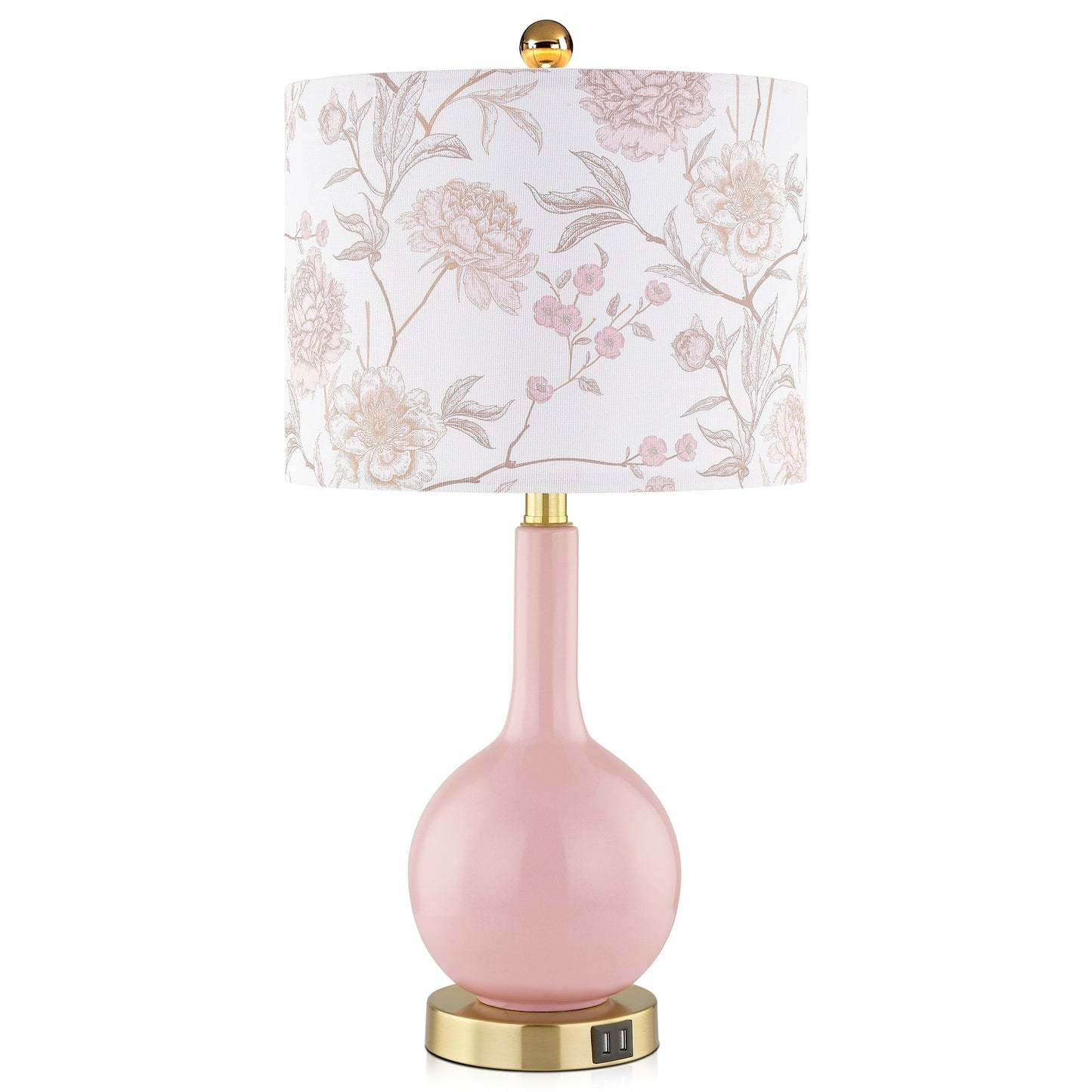 Lampada da tavolo in ceramica rosa con interruttore touch dimmer a 3 vie e due porte di ricarica USB - 12'' x 12'' x 24'' (L x P x A)