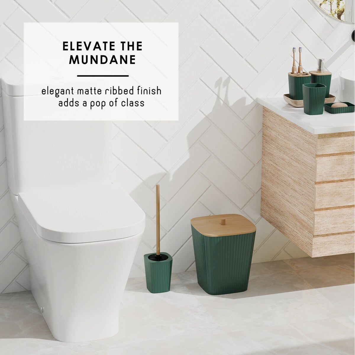 Set di accessori da bagno in bambù Clara Clark con tenda da doccia, scopino per WC, cestino e dispenser di sapone