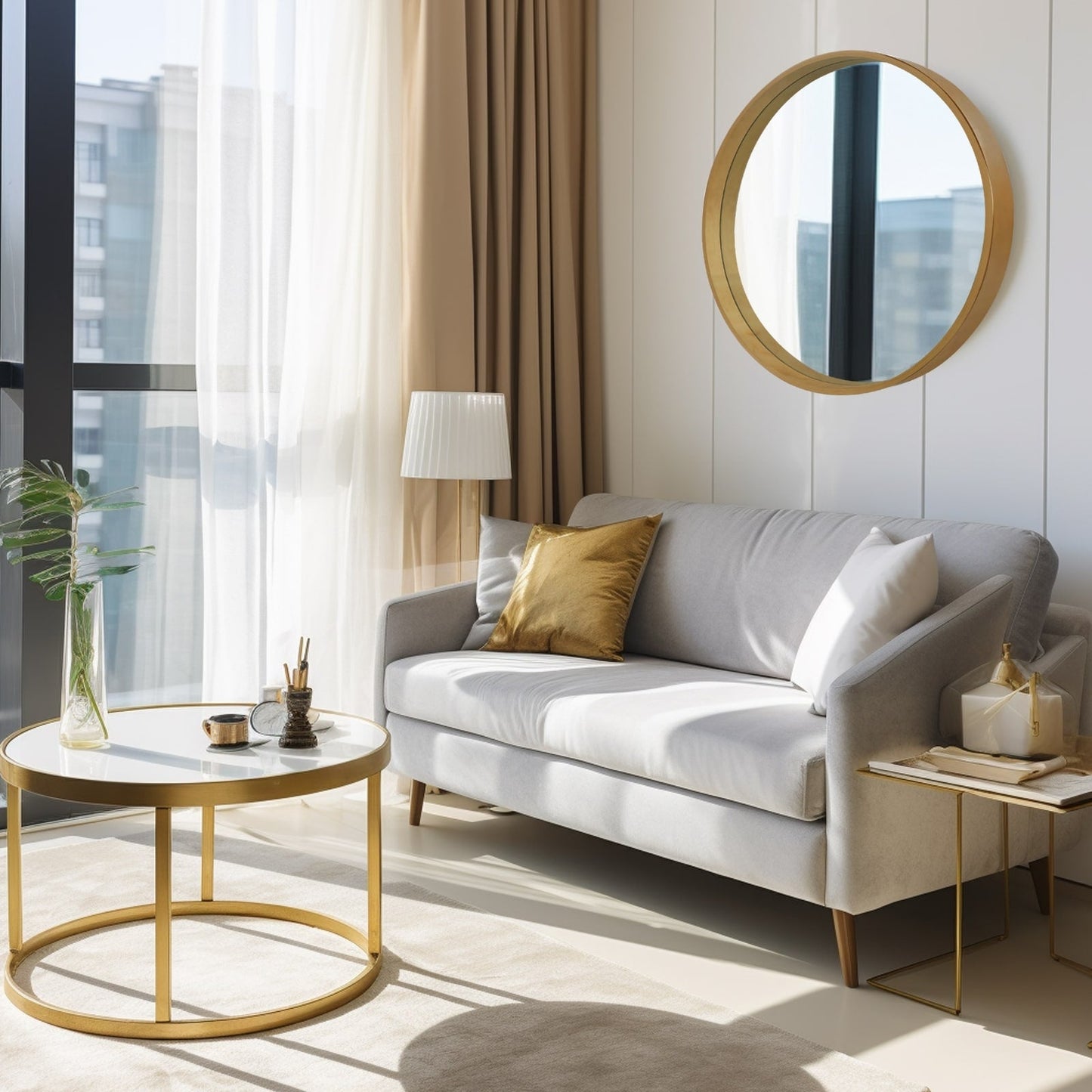 Specchio da parete rotondo classico in stile fattoria con cornice in legno