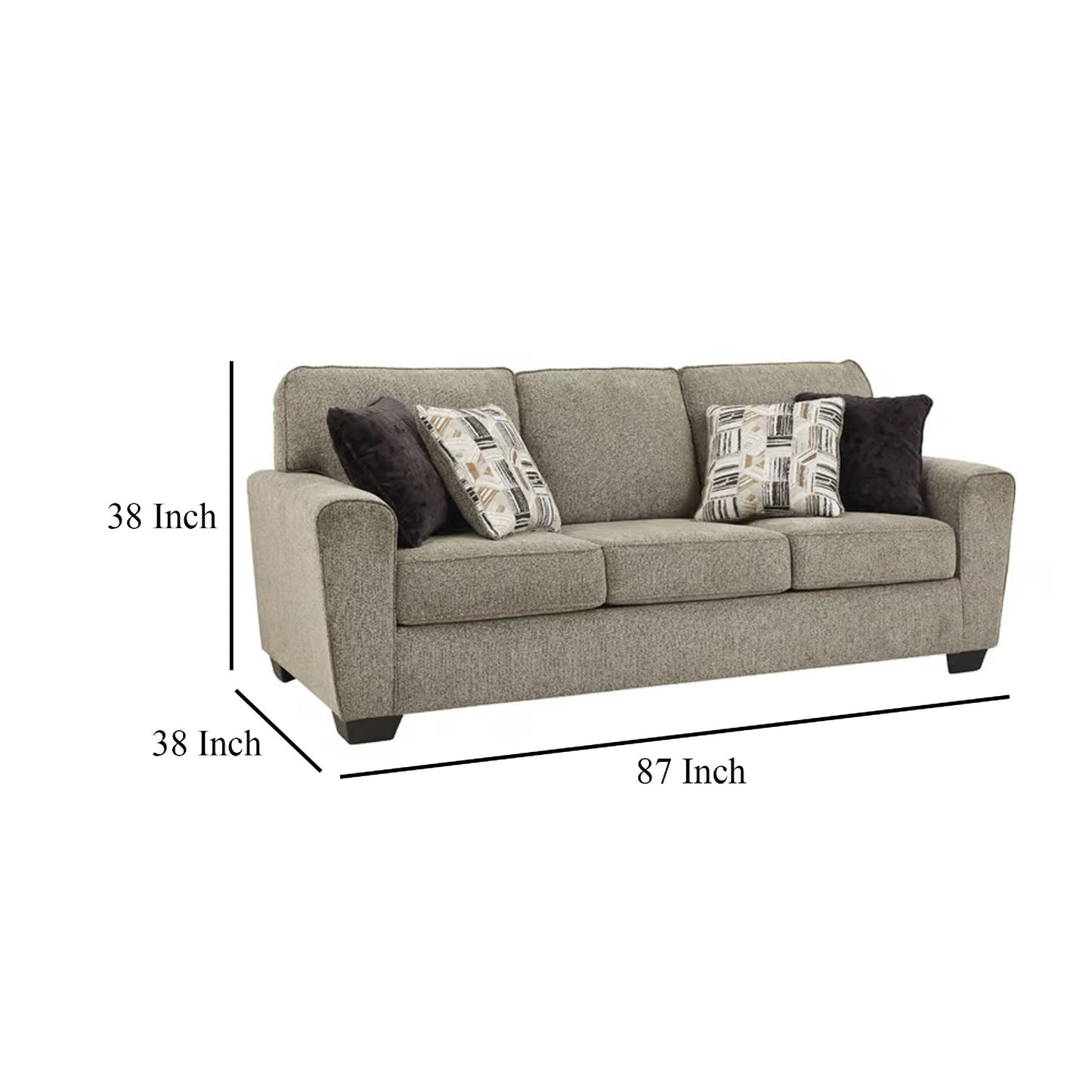 Divano Cluer, ciniglia di poliestere marrone moka, 4 cuscini decorativi, 87 pollici