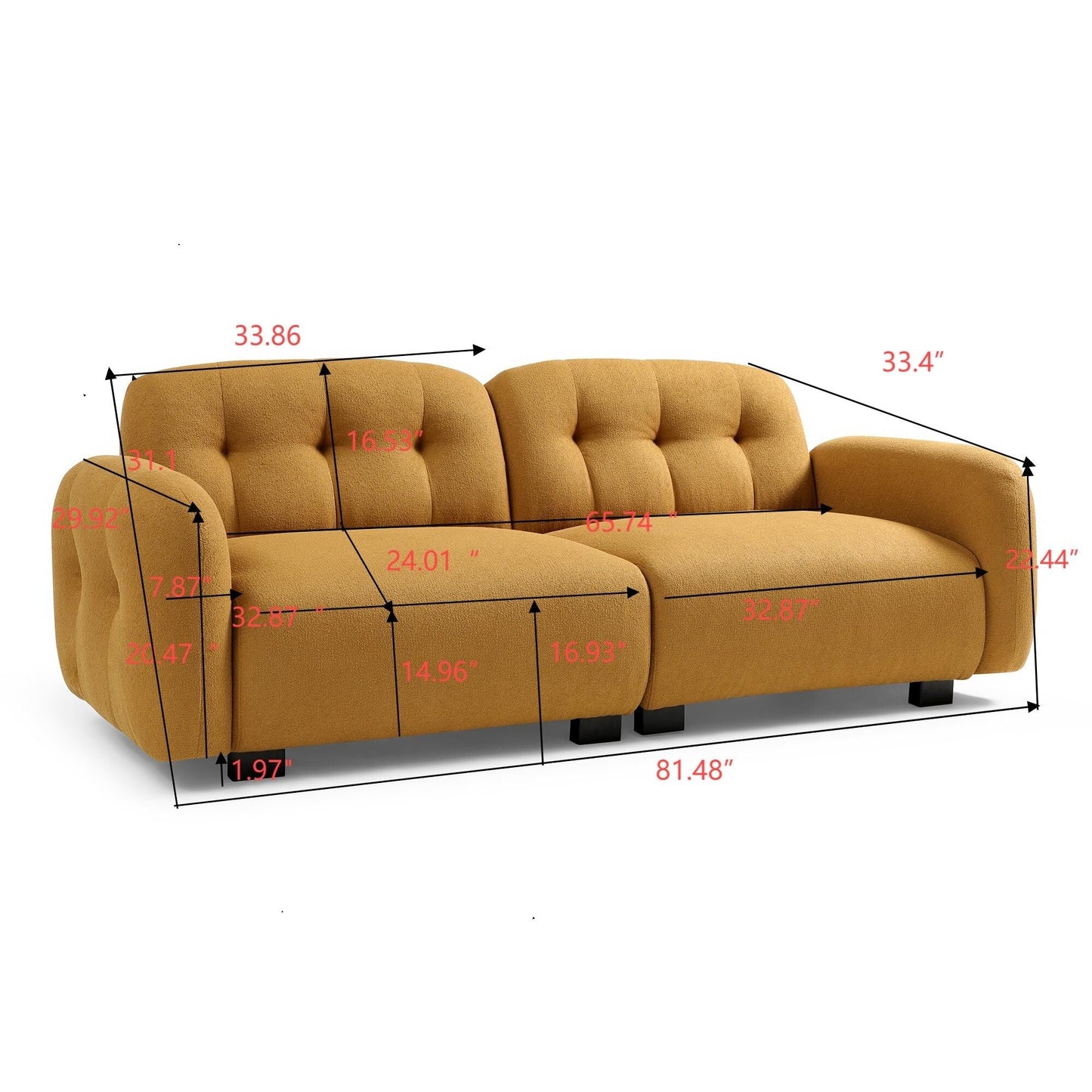 Divano Cognac Modern 81.48 Teddy a 3 posti con seduta profonda, gambe in legno e rivestimento per soggiorno