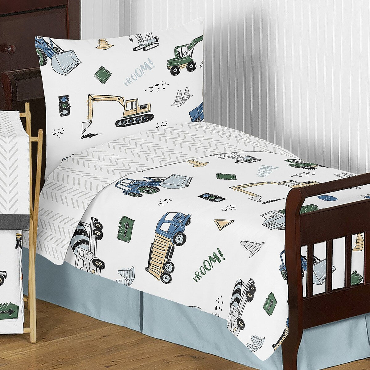 Set di 5 coperte per bambini della collezione Construction Truck Boy, per bambini piccoli, con motivo a freccia a zig-zag grigio, giallo, nero, blu e verde