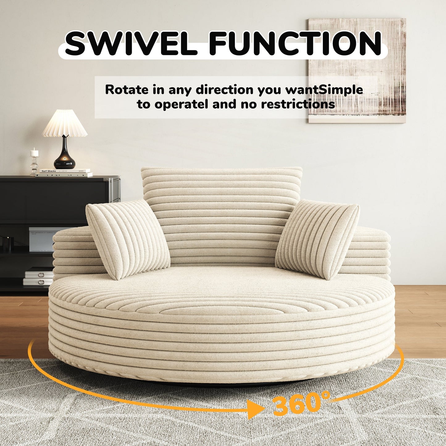 Sedia girevole singola in velluto a coste e ciniglia