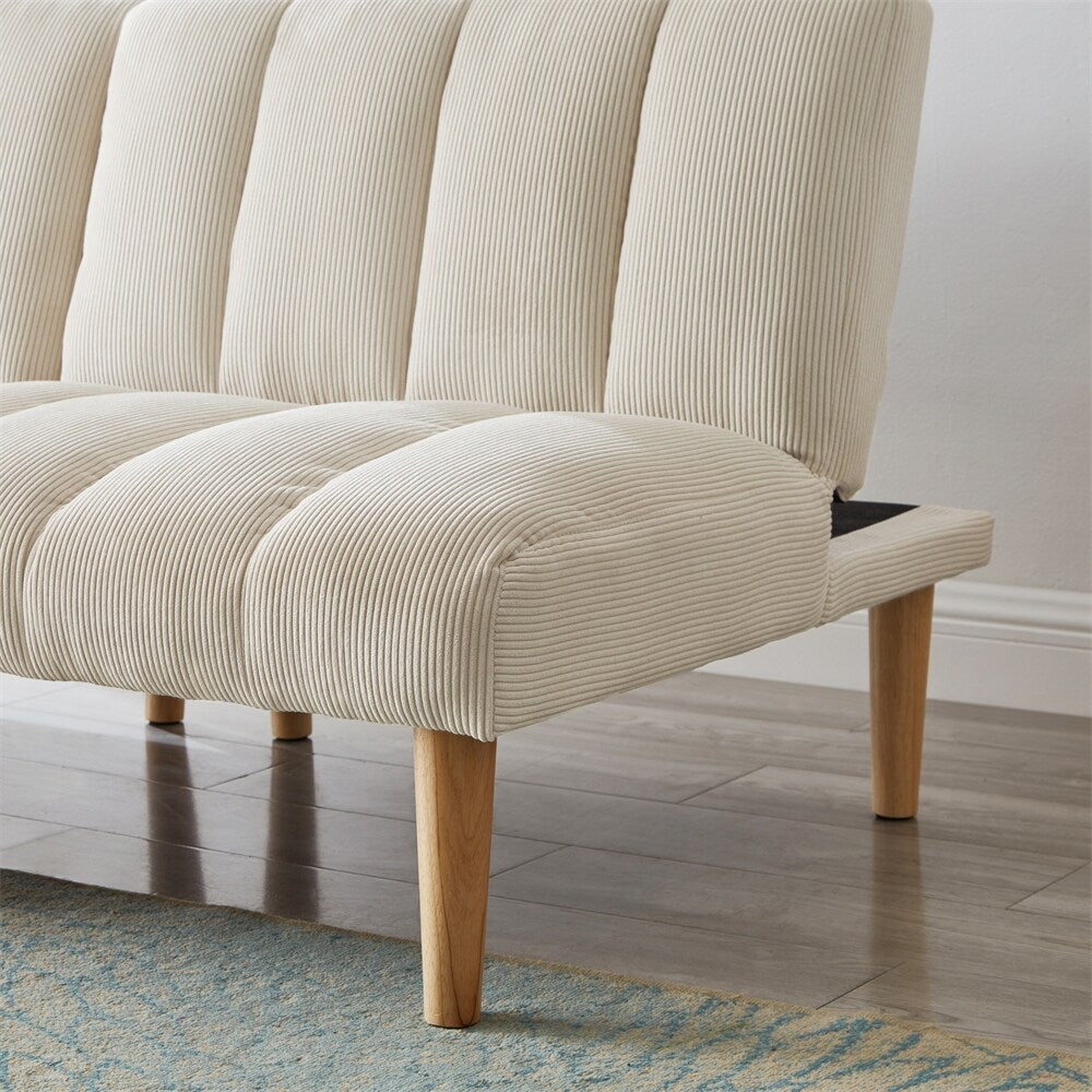 Divano letto trasformabile in tessuto di velluto a coste con gambe in legno