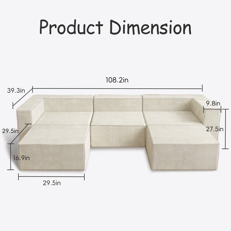 Modulo in velluto a coste con due divani a compressione pouf