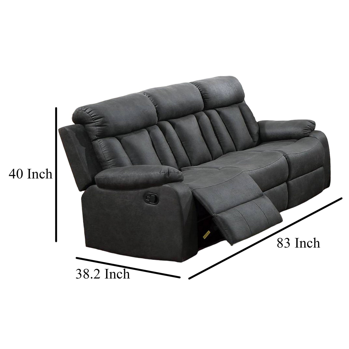 Divano reclinabile manuale Corie, 83 pollici in legno massello, similpelle grigia