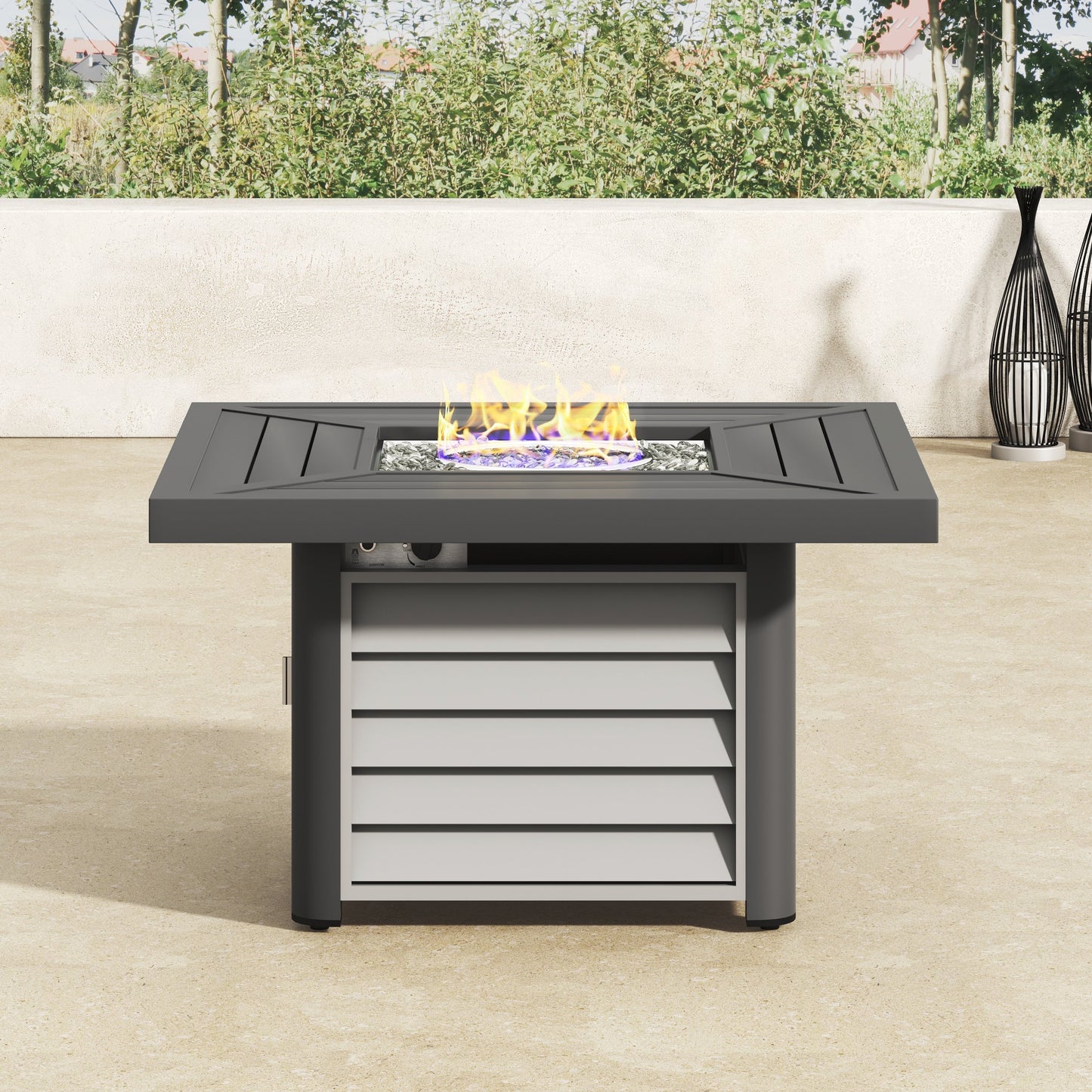 Corvus Vasconia 5 pezzi set girevole in resina e vimini per esterni con tavolo da fuoco