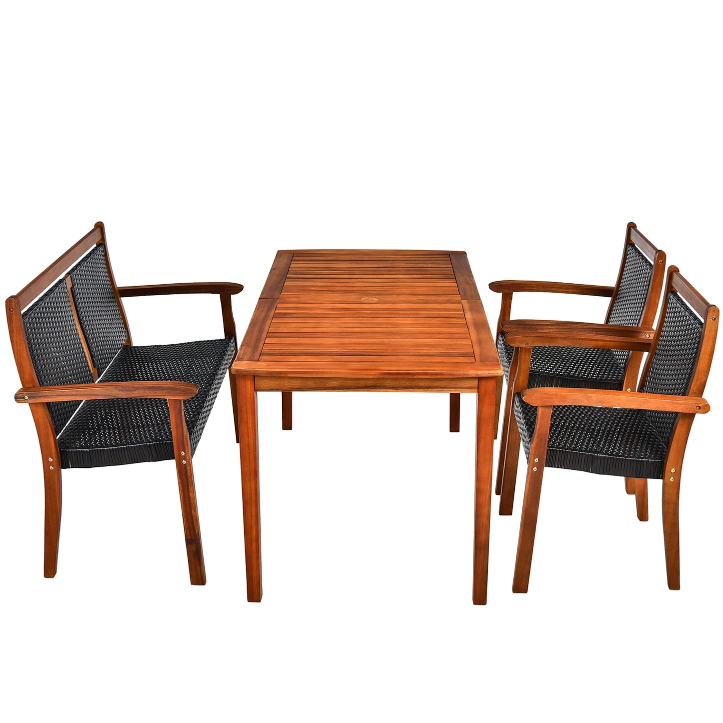 Set di mobili da pranzo in rattan da giardino Costway da 4 pezzi, struttura in legno di acacia - Vedi dettagli