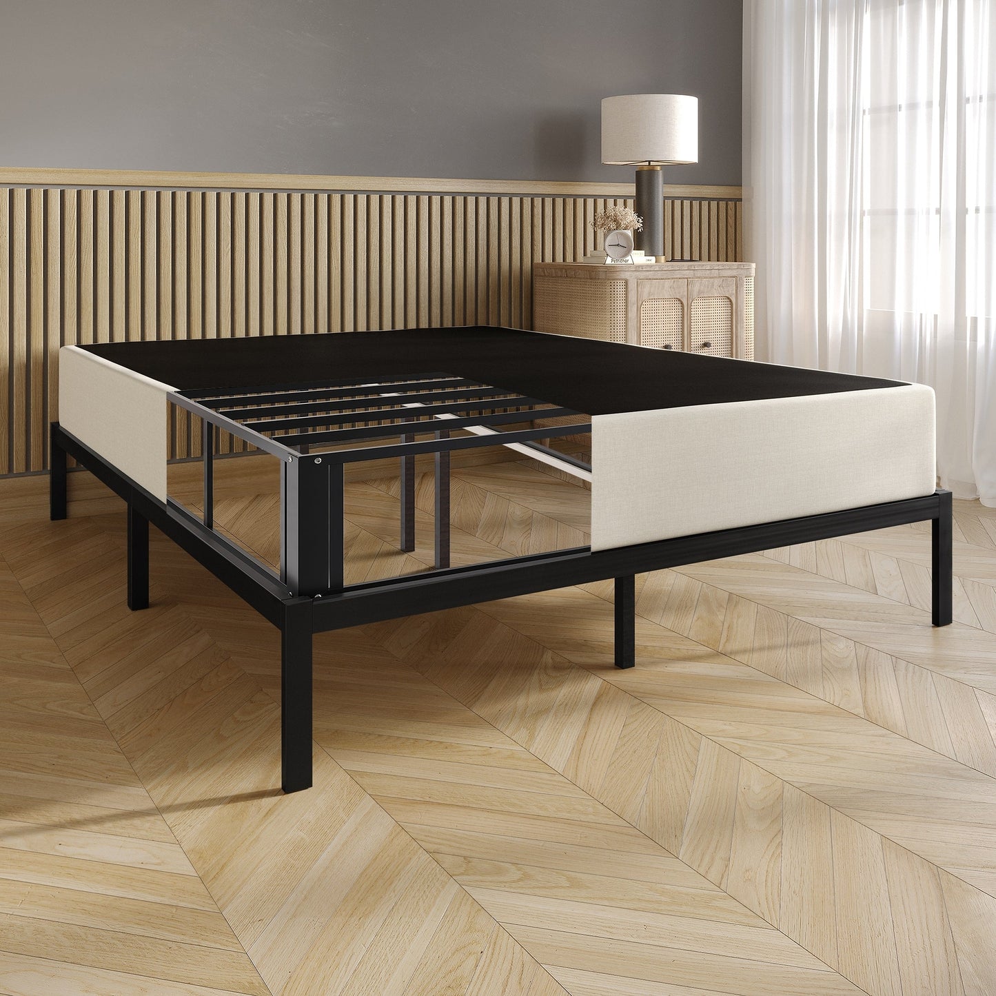 CraftPorch - Letto a molle in metallo rivestito in lino