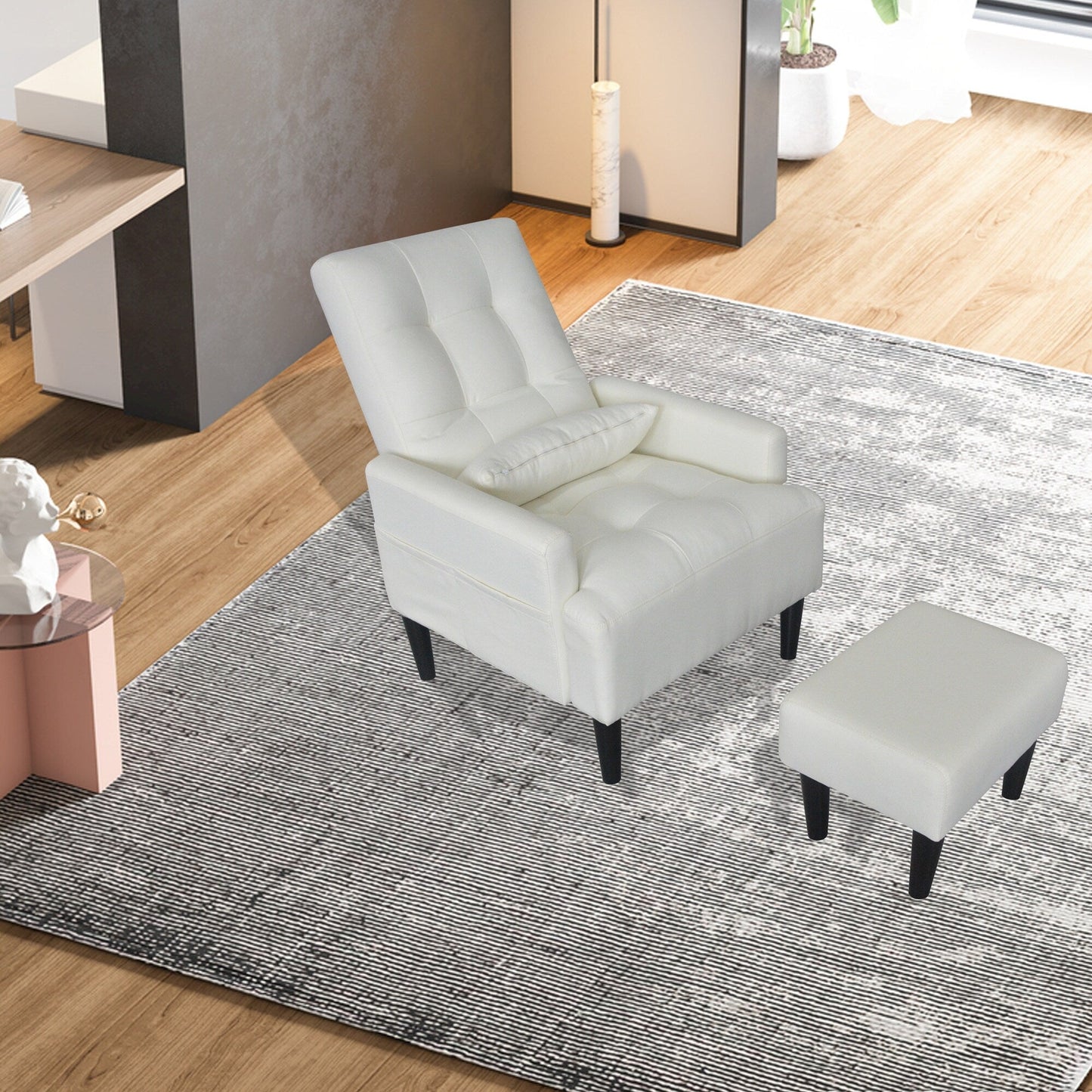 Poltrona lounge multifunzione imbottita con schienale alto bianco crema 26,77 con pouf