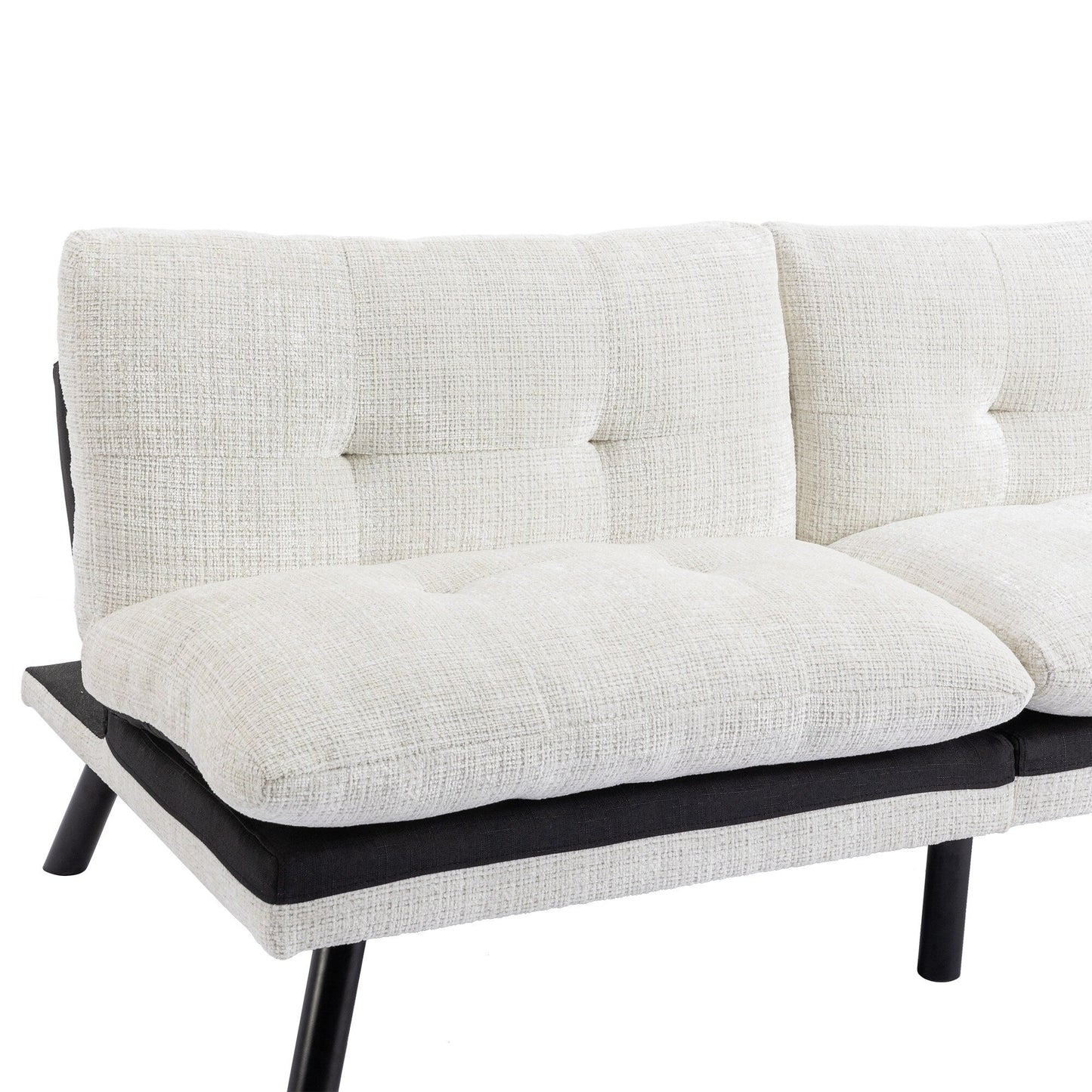 Divano letto futon convertibile in ciniglia bianco crema