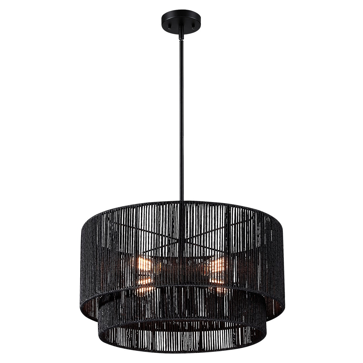 Lampadario Cynthia a tamburo in rattan nero a 4 luci - 22''W