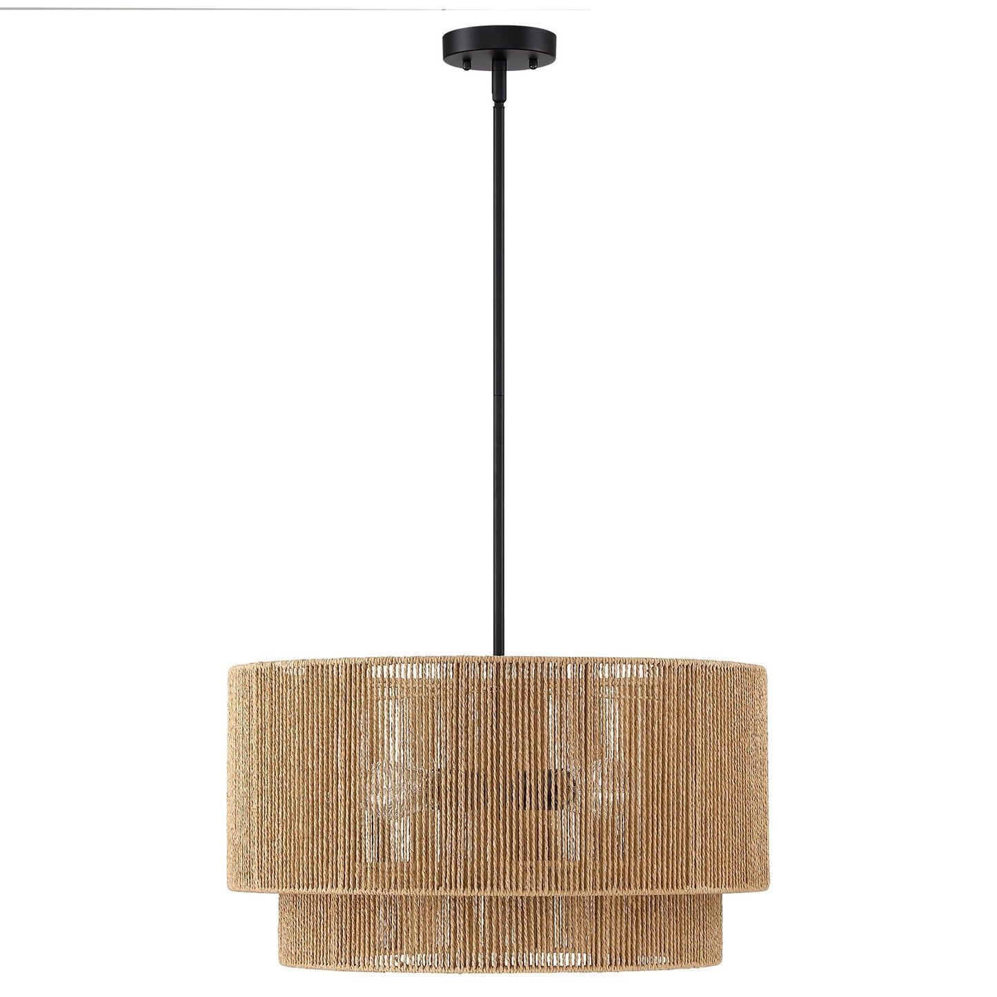 Lampadario Cynthia a tamburo in rattan naturale a 4 luci - 22''W