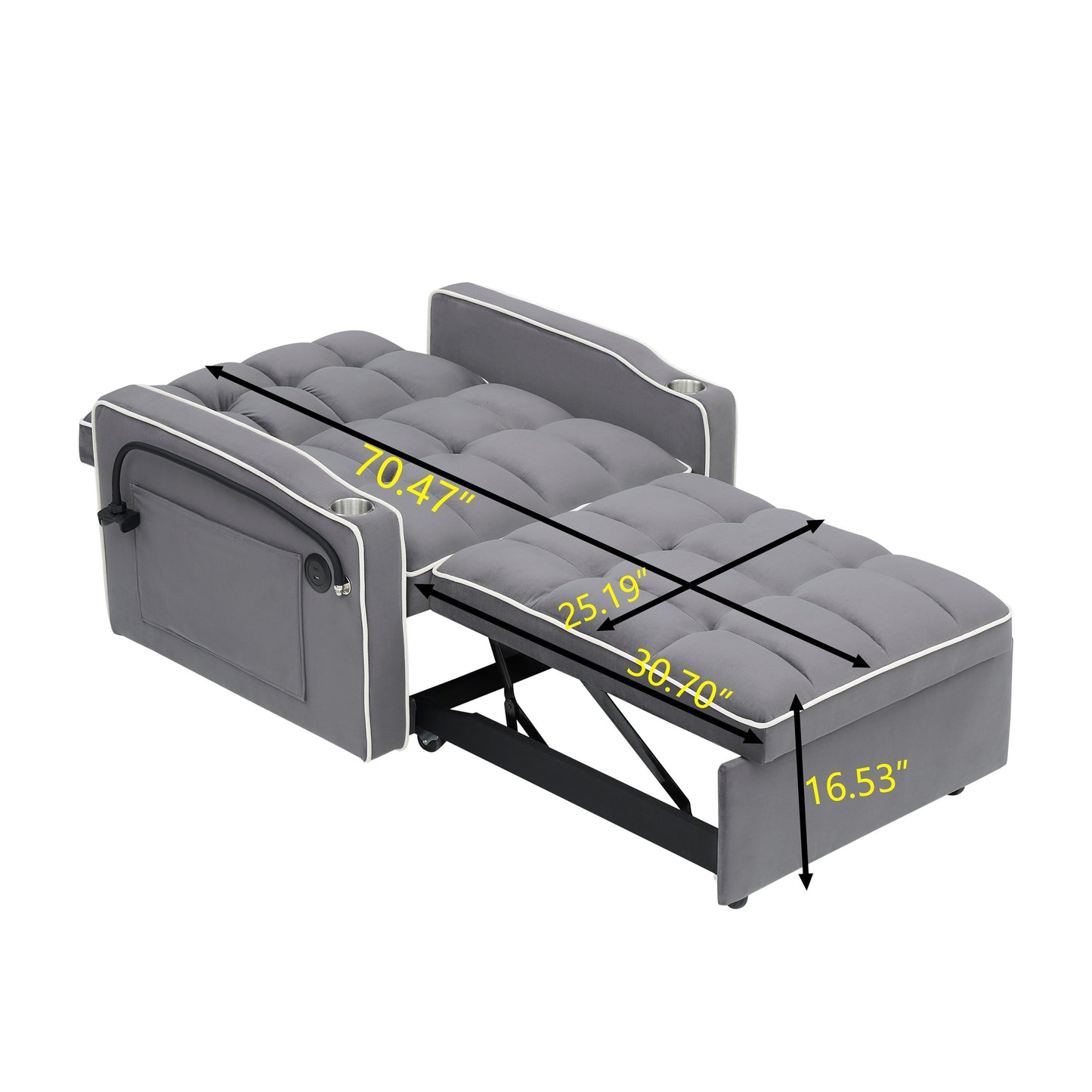 Divano letto singolo convertibile grigio scuro con porta di ricarica USB